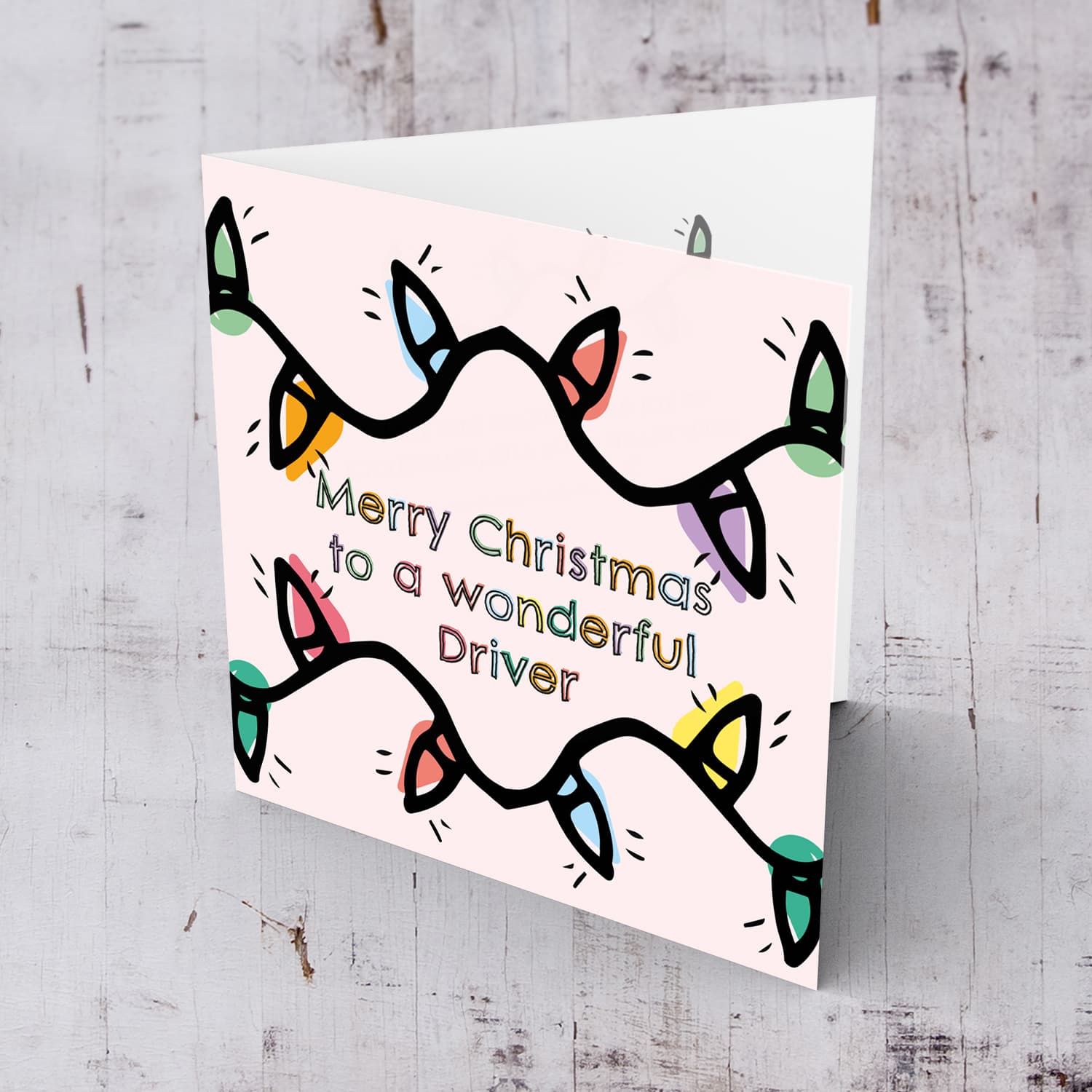 Driver - Colourful lightbulb themed christmas card to a wonderful driver in English