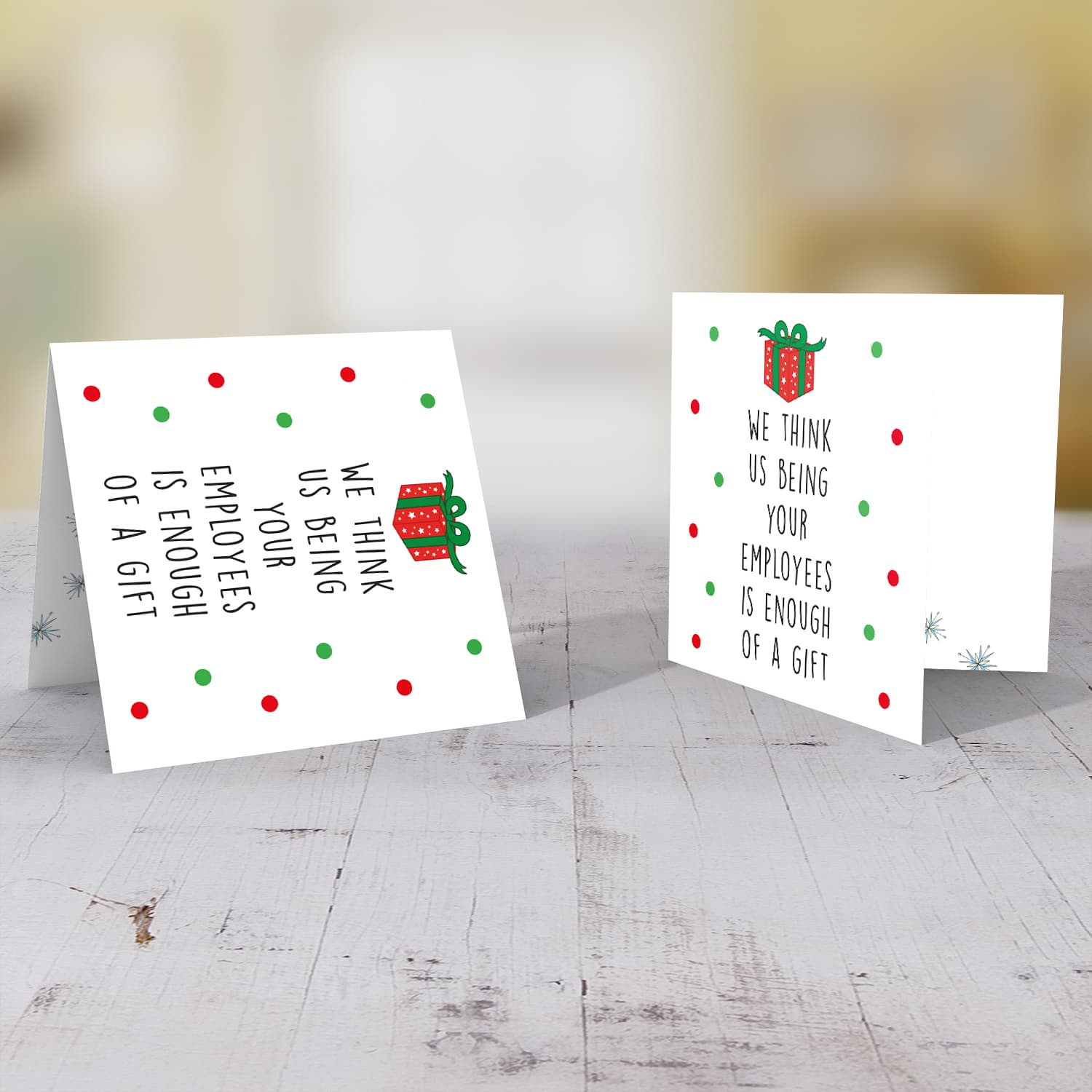 Boss / Manager - Funny Christmas card to Boss / Manager in English with Christmas gift and scattered red and green dots