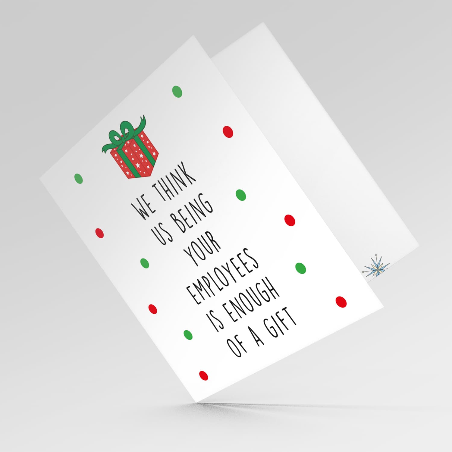 Boss / Manager - Funny Christmas card to Boss / Manager in English with Christmas gift and scattered red and green dots