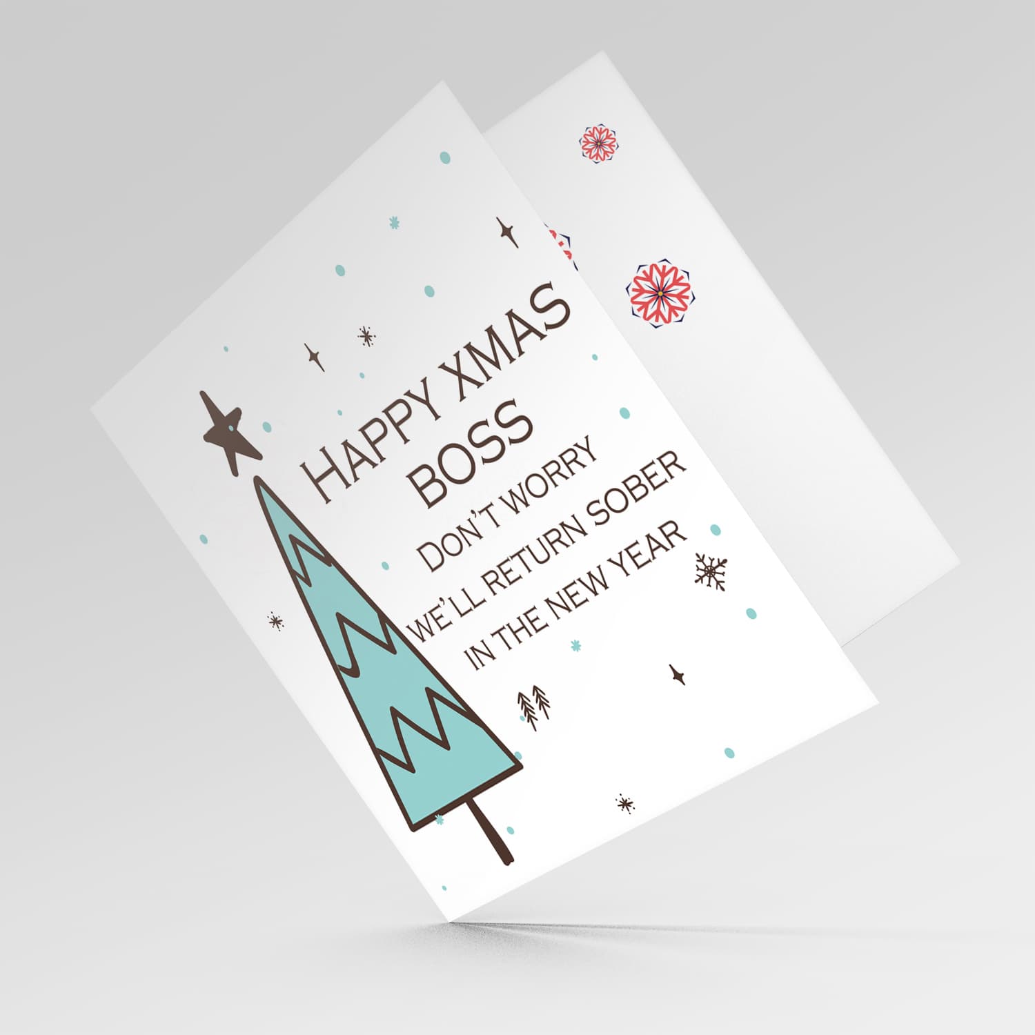 Boss - Funny Christmas card to Boss in English with cute Christmas tree and scattered snowflakes