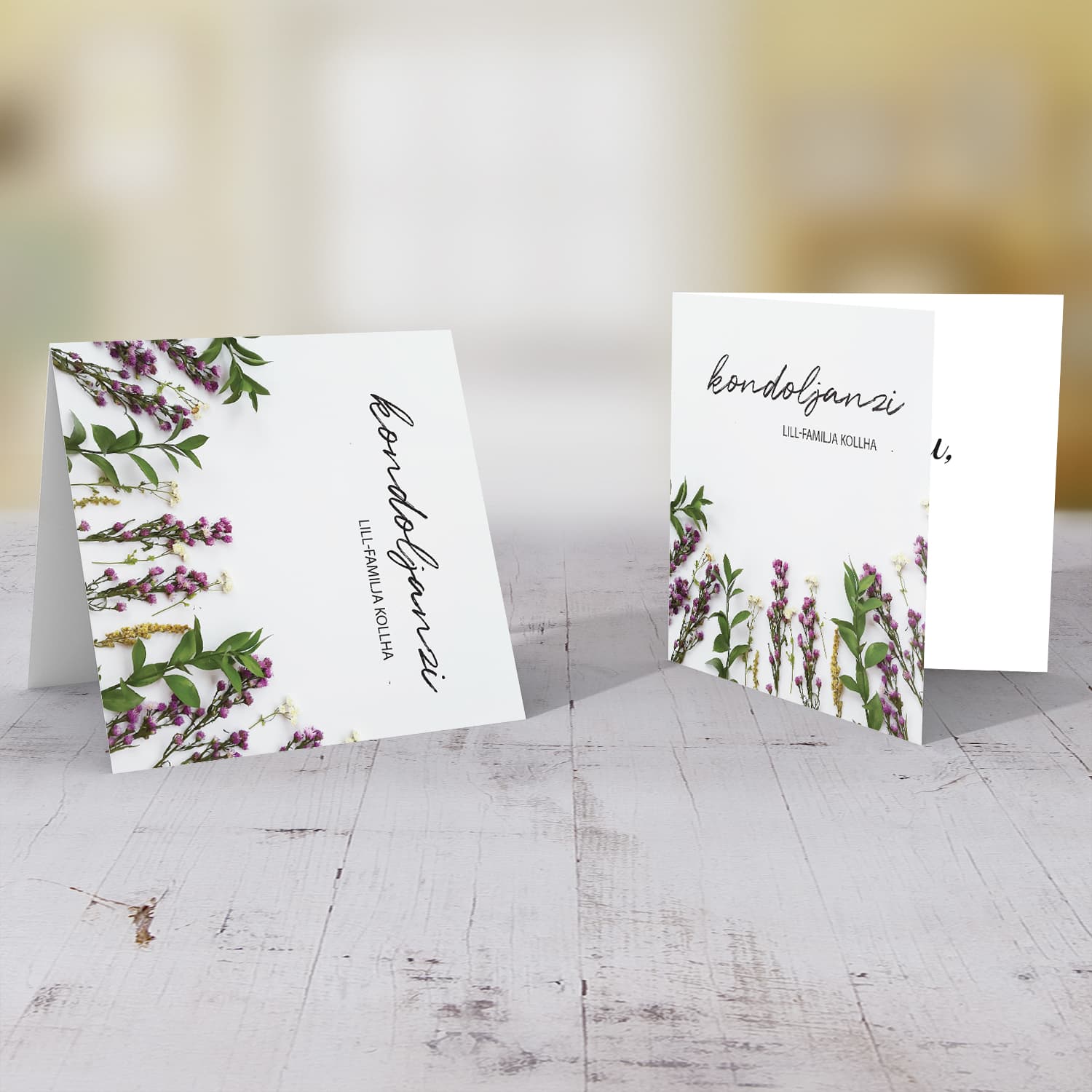 Sympathy card with foliage and flowers background in Maltese