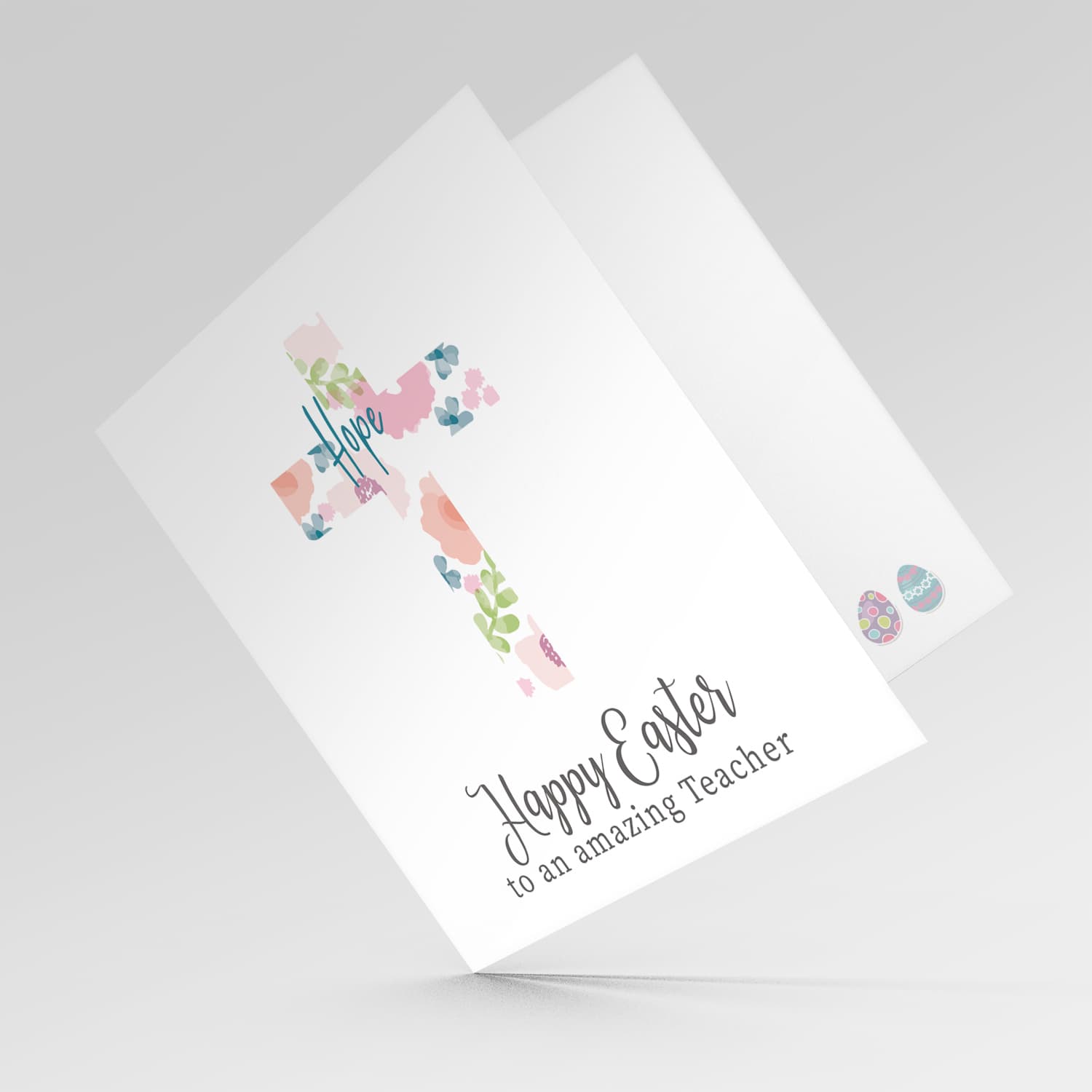 Cross with colourful flowers and hope Easter card for an amazing teacher in English