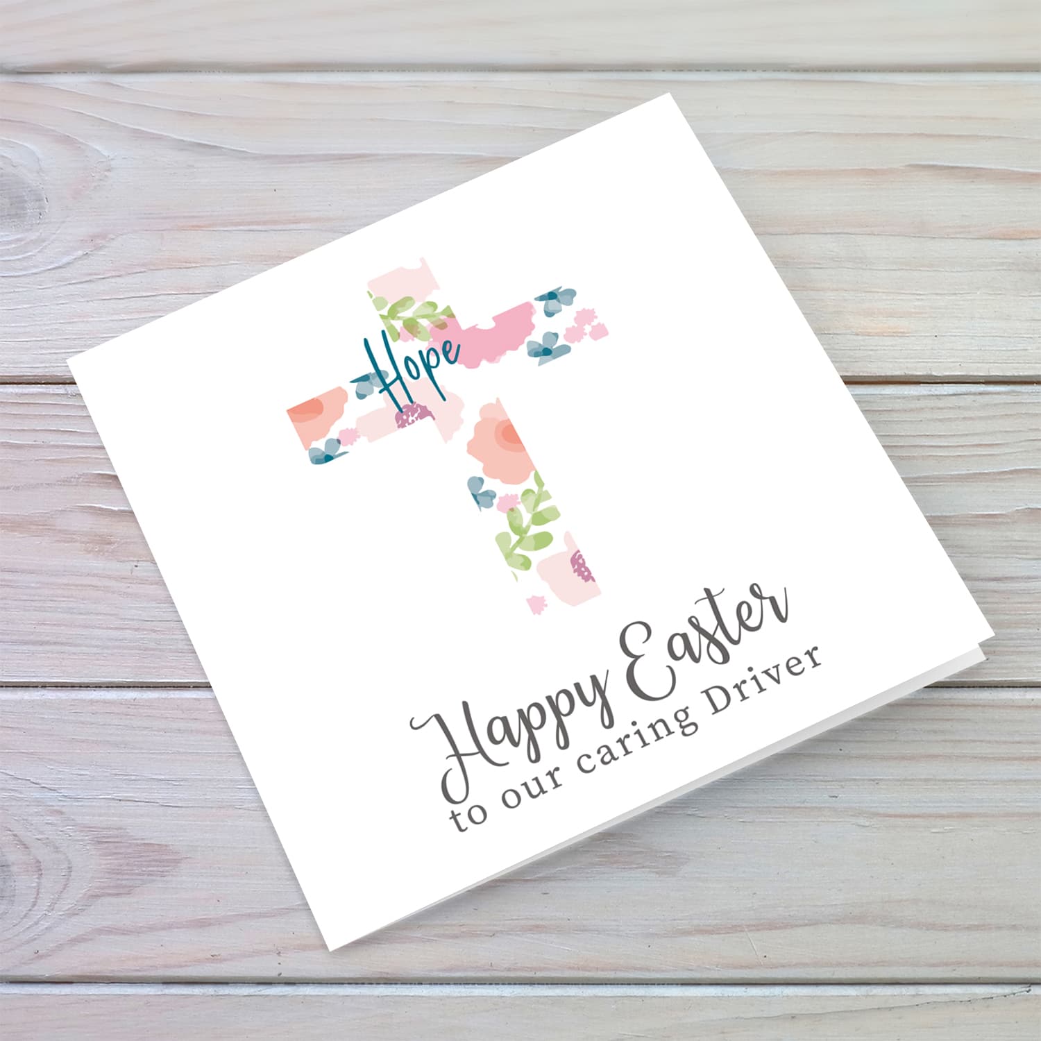 Cross with colourful flowers and hope Easter card for a caring Driver in English