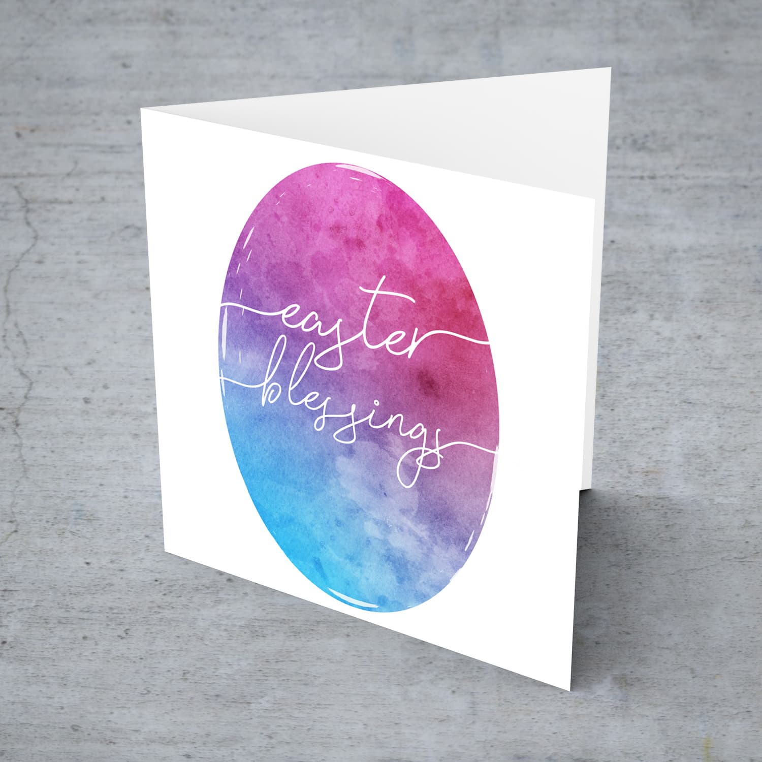 Pink, purple and blue watercolour Easter egg themed Easter Card in English