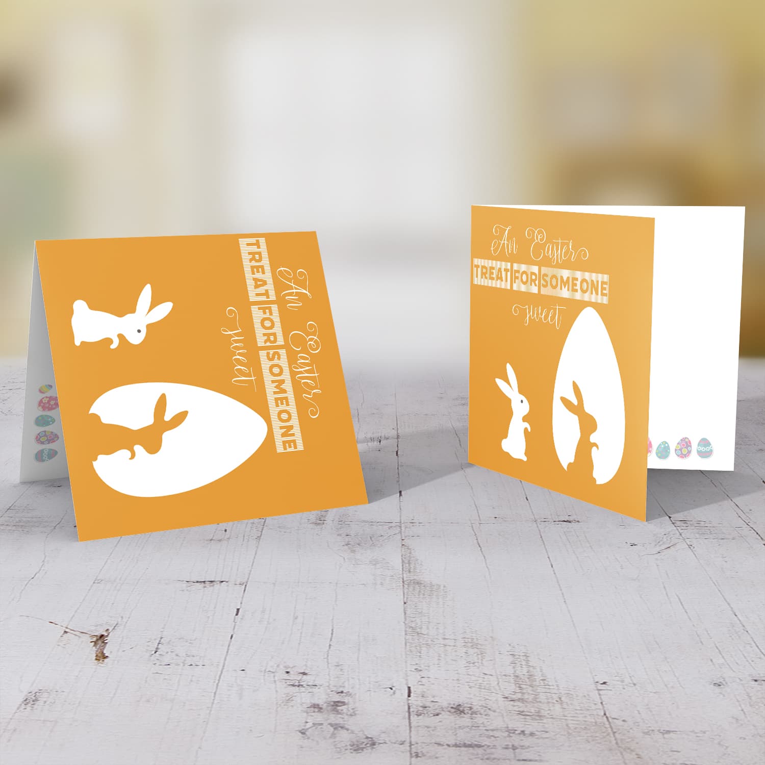 Orange monochrome Easter card with bunny and egg in English