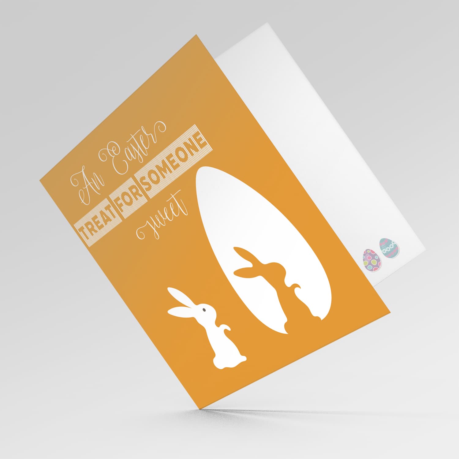 Orange monochrome Easter card with bunny and egg in English