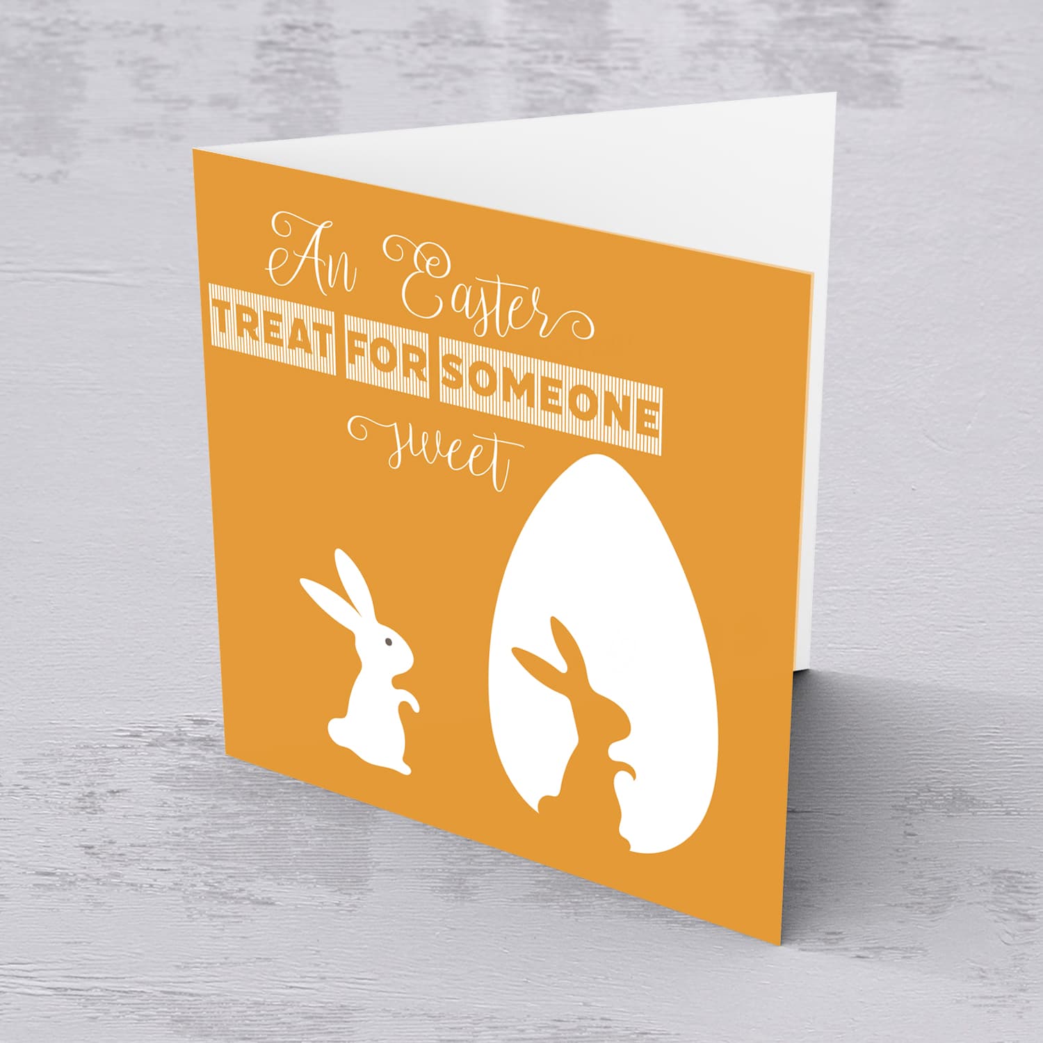 Orange monochrome Easter card with bunny and egg in English
