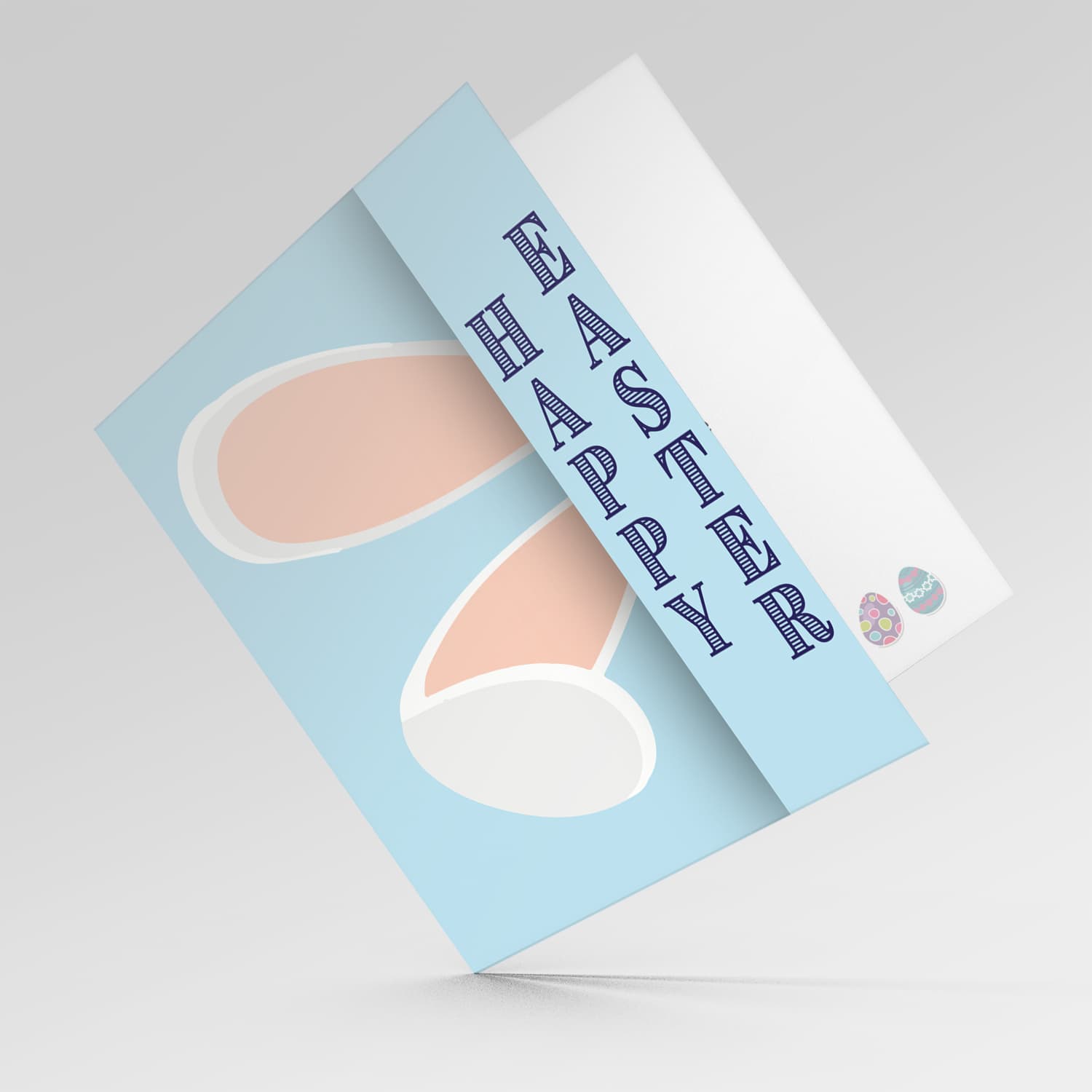 Cute bunny rabbit ears Easter Card with blue background in English