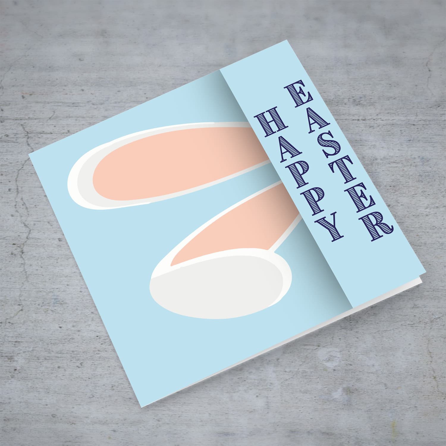 Cute bunny rabbit ears Easter Card with blue background in English