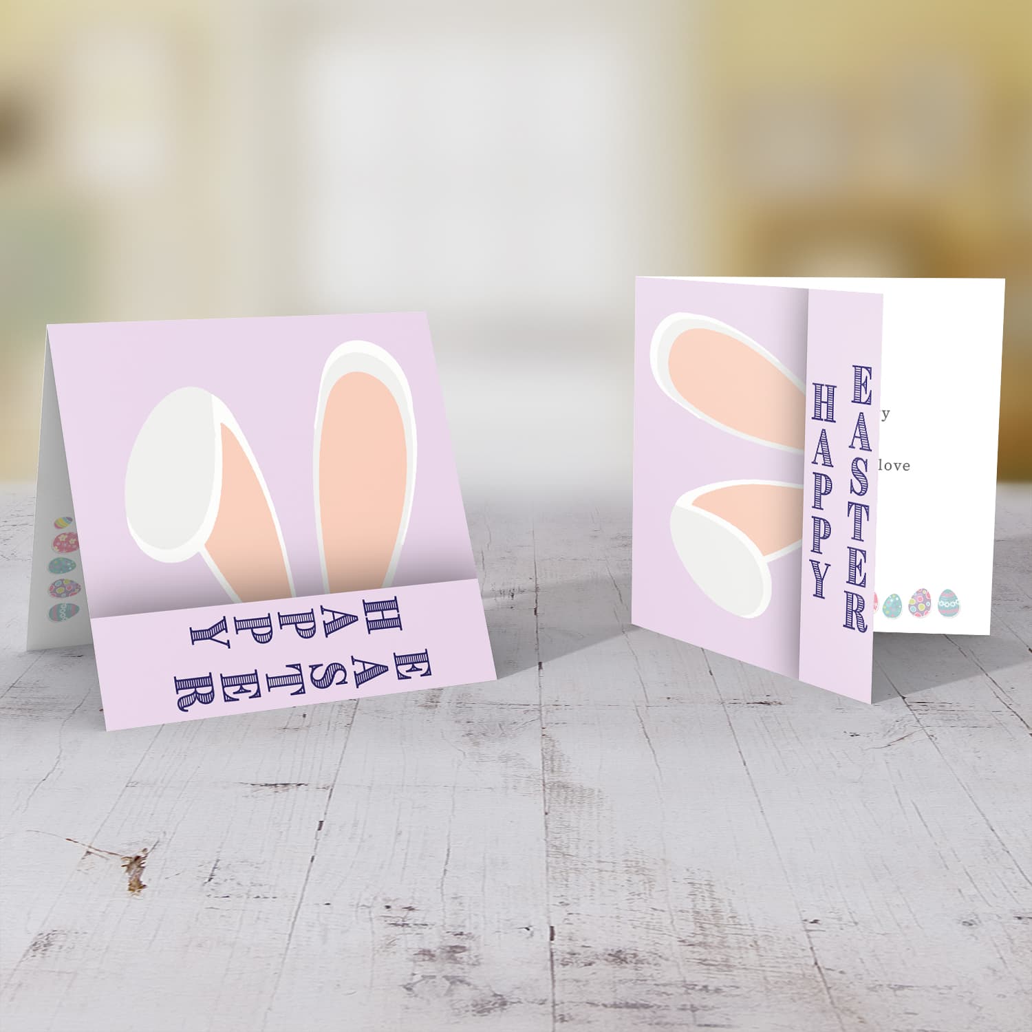 Cute bunny rabbit ears Easter Card with pink background in English