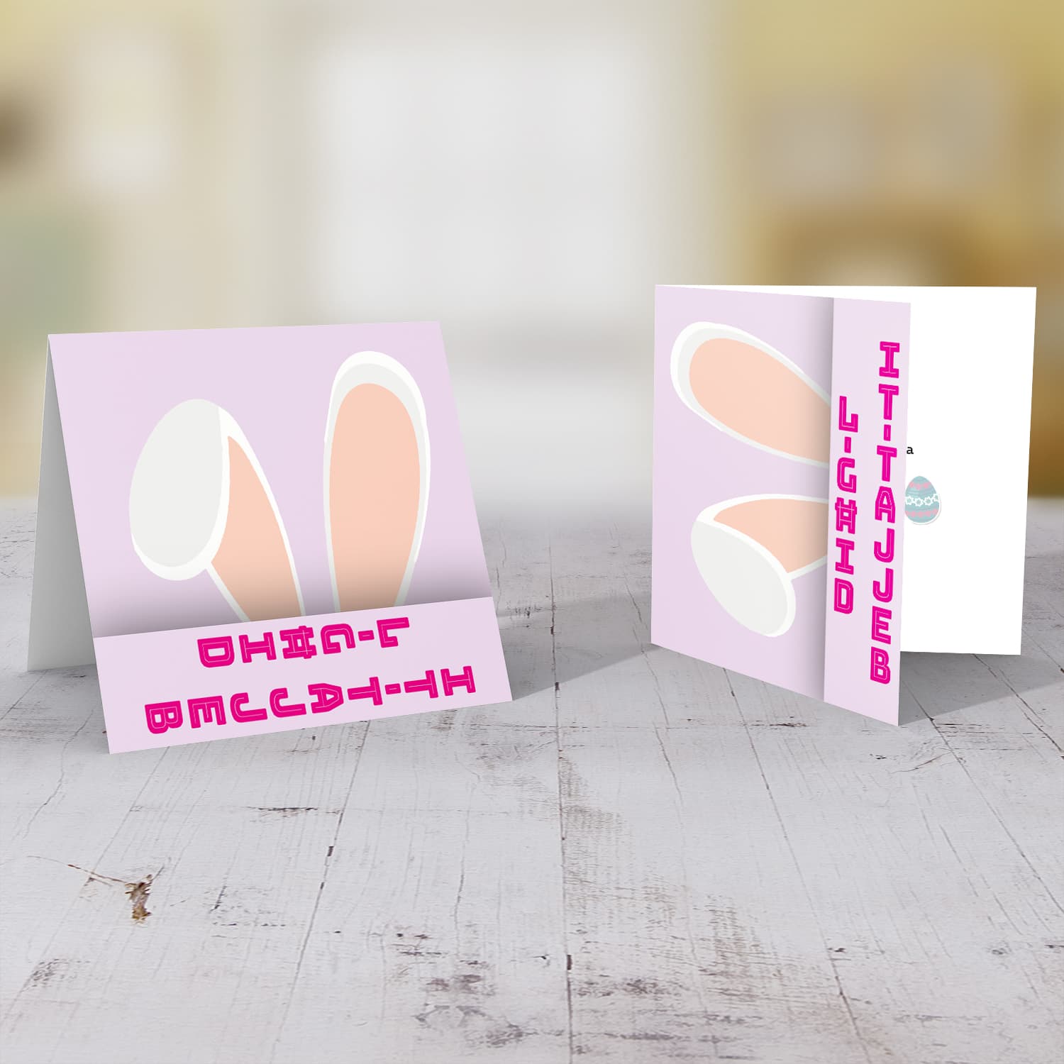 Cute bunny rabbit ears Easter Card with pink background in Maltese