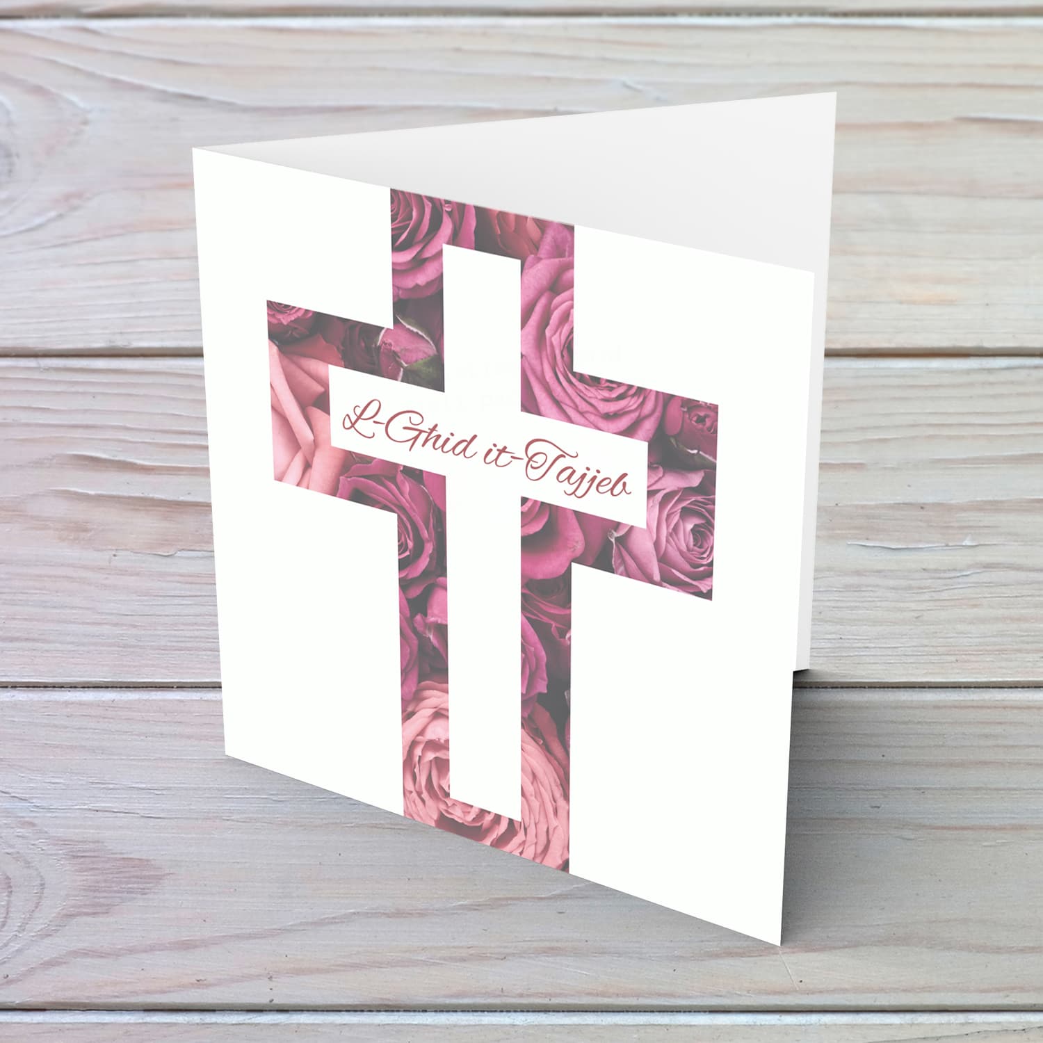 Religious Easter card, with the Holy Cross and roses in Maltese