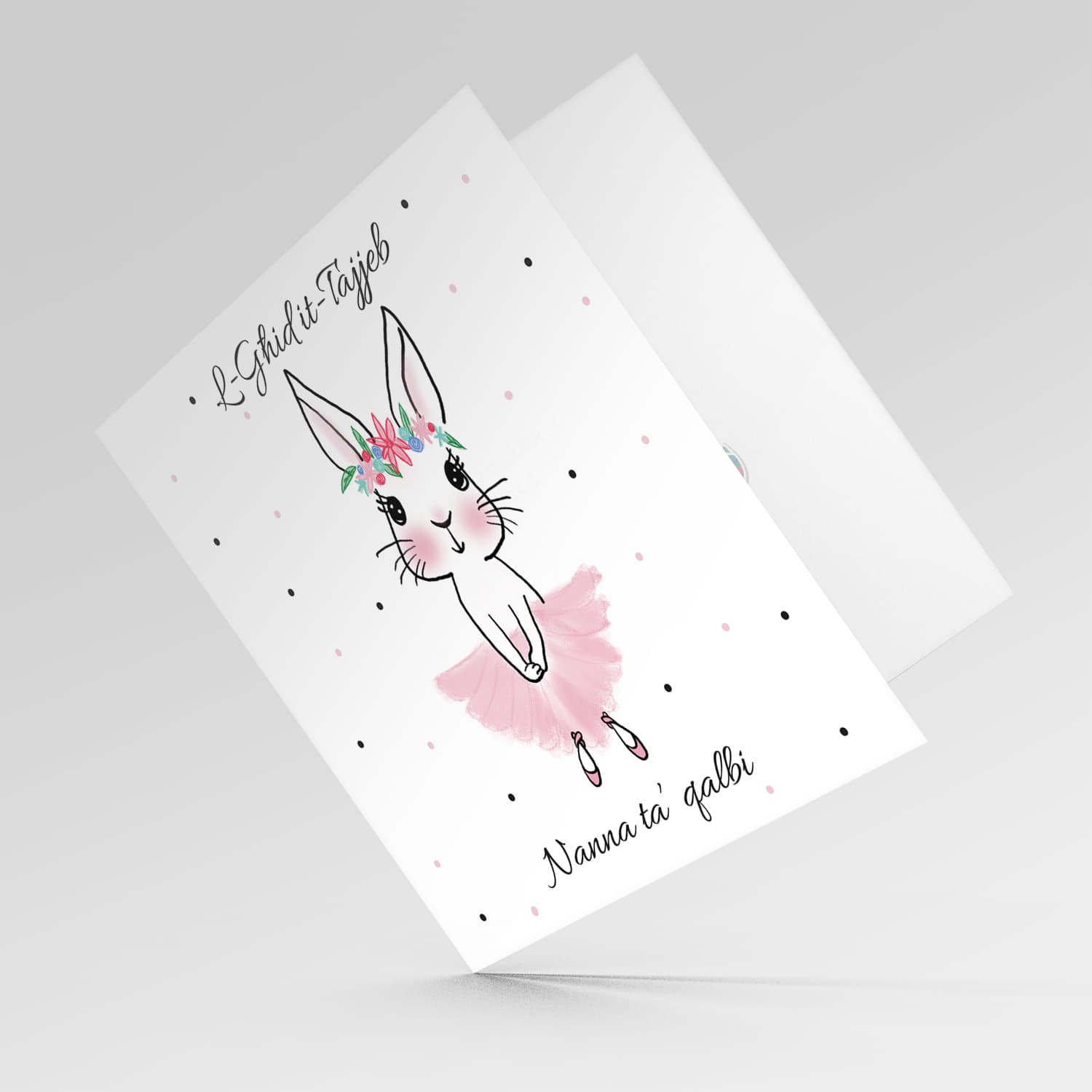 Grandma - Cute bunny rabbit wearing tutu and flower crown Easter card in Maltese