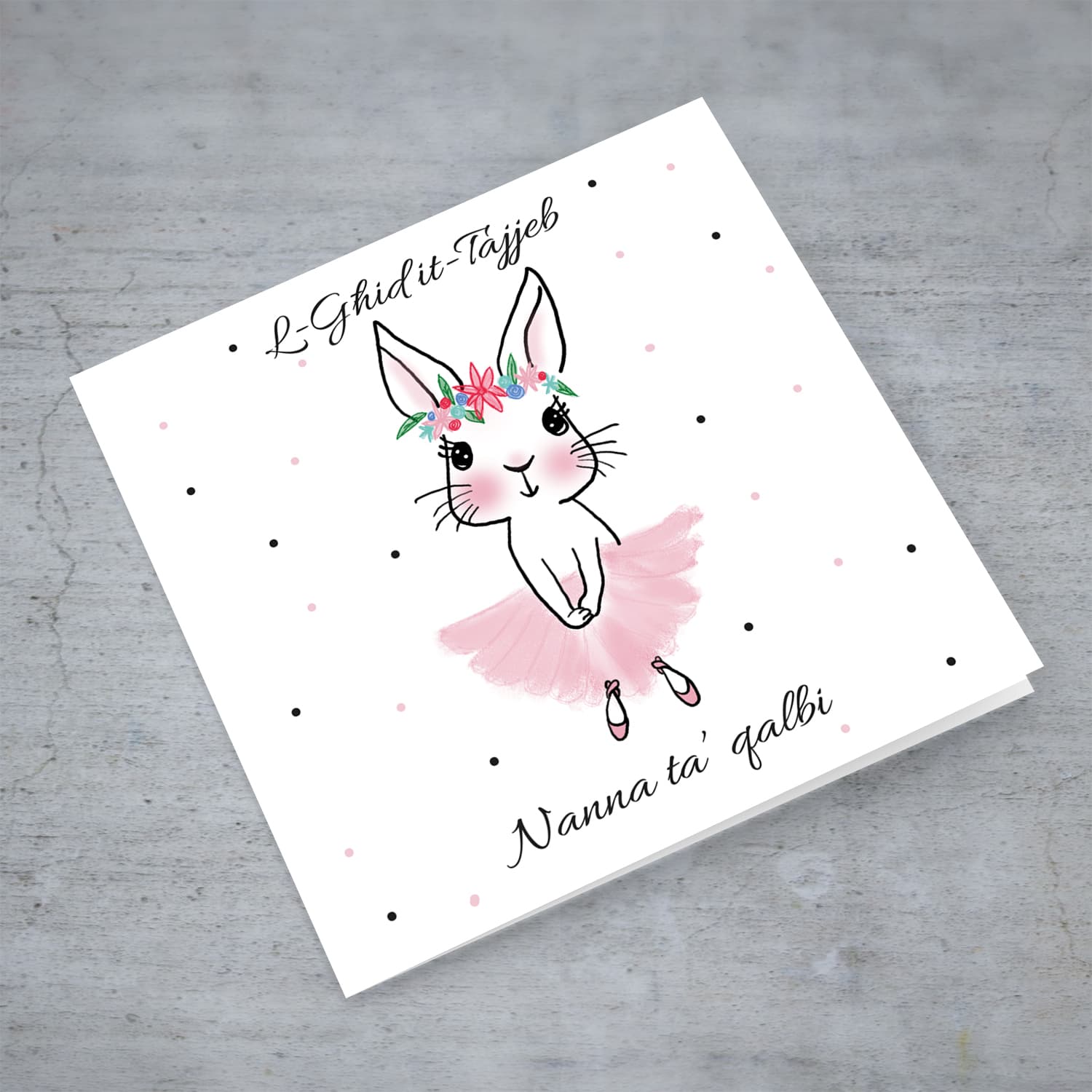 Grandma - Cute bunny rabbit wearing tutu and flower crown Easter card in Maltese