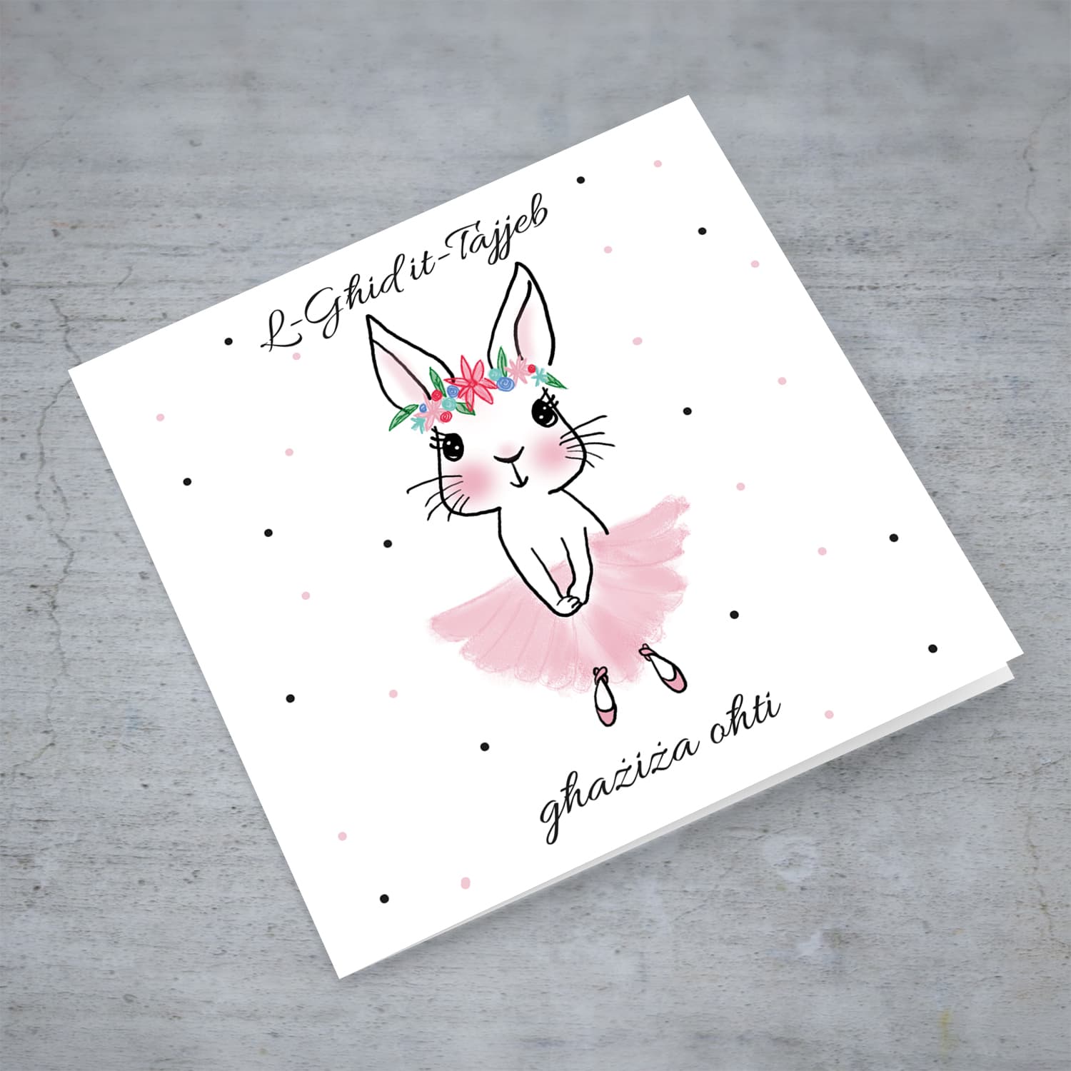 Sister - Cute bunny rabbit wearing tutu and flower crown Easter card in Maltese