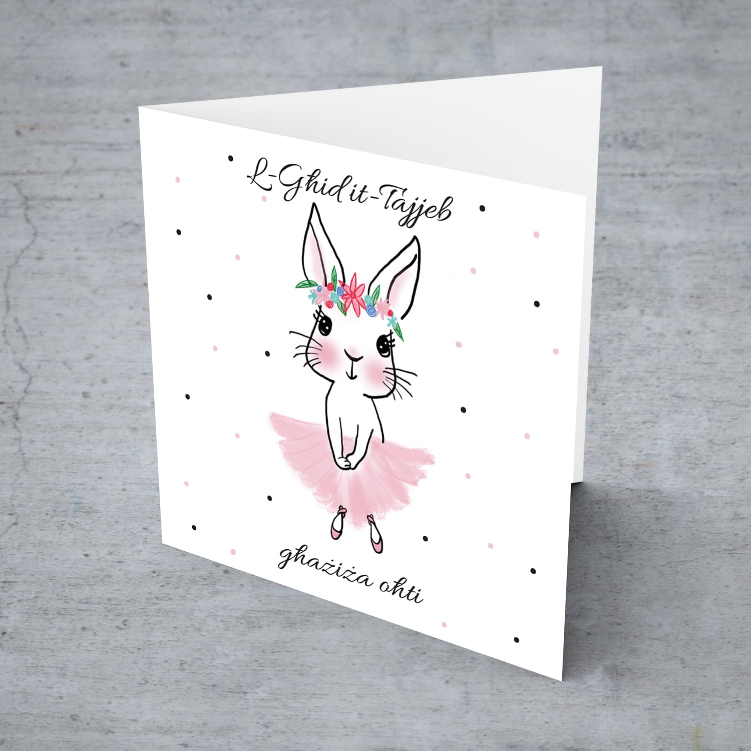Sister - Cute bunny rabbit wearing tutu and flower crown Easter card in Maltese