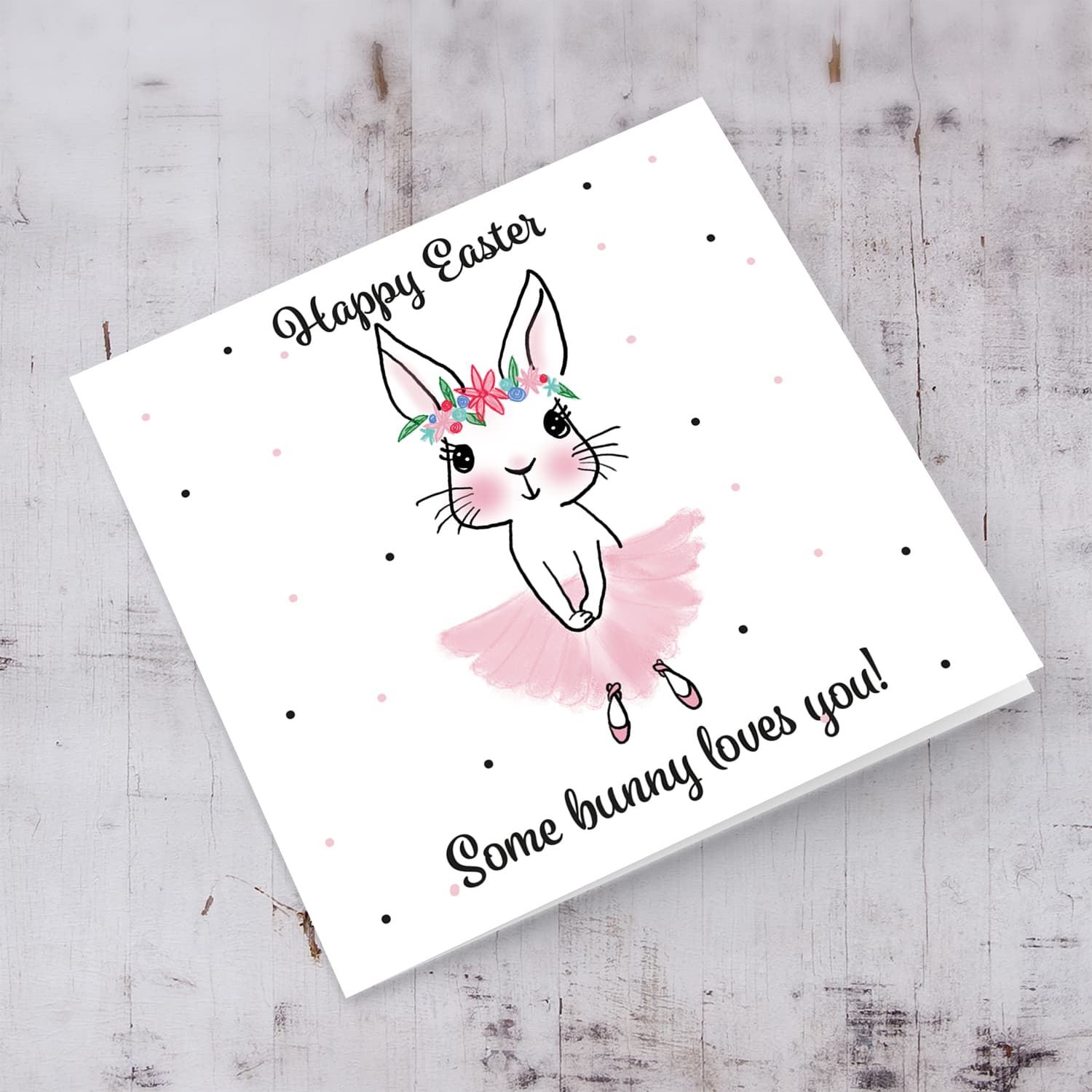 Cute bunny rabbit wearing tutu and flower crown Easter card in English - some bunny loved you
