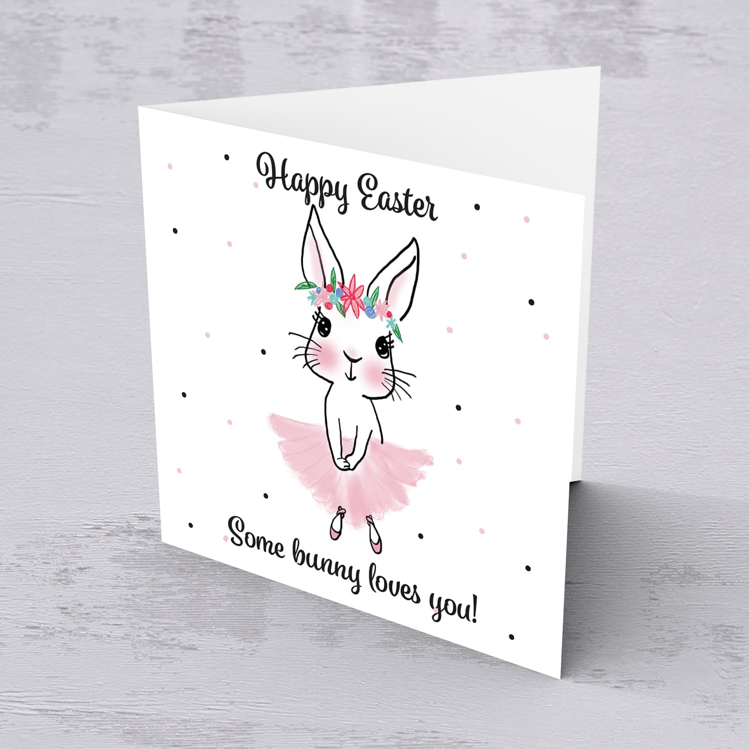Cute bunny rabbit wearing tutu and flower crown Easter card in English - some bunny loved you