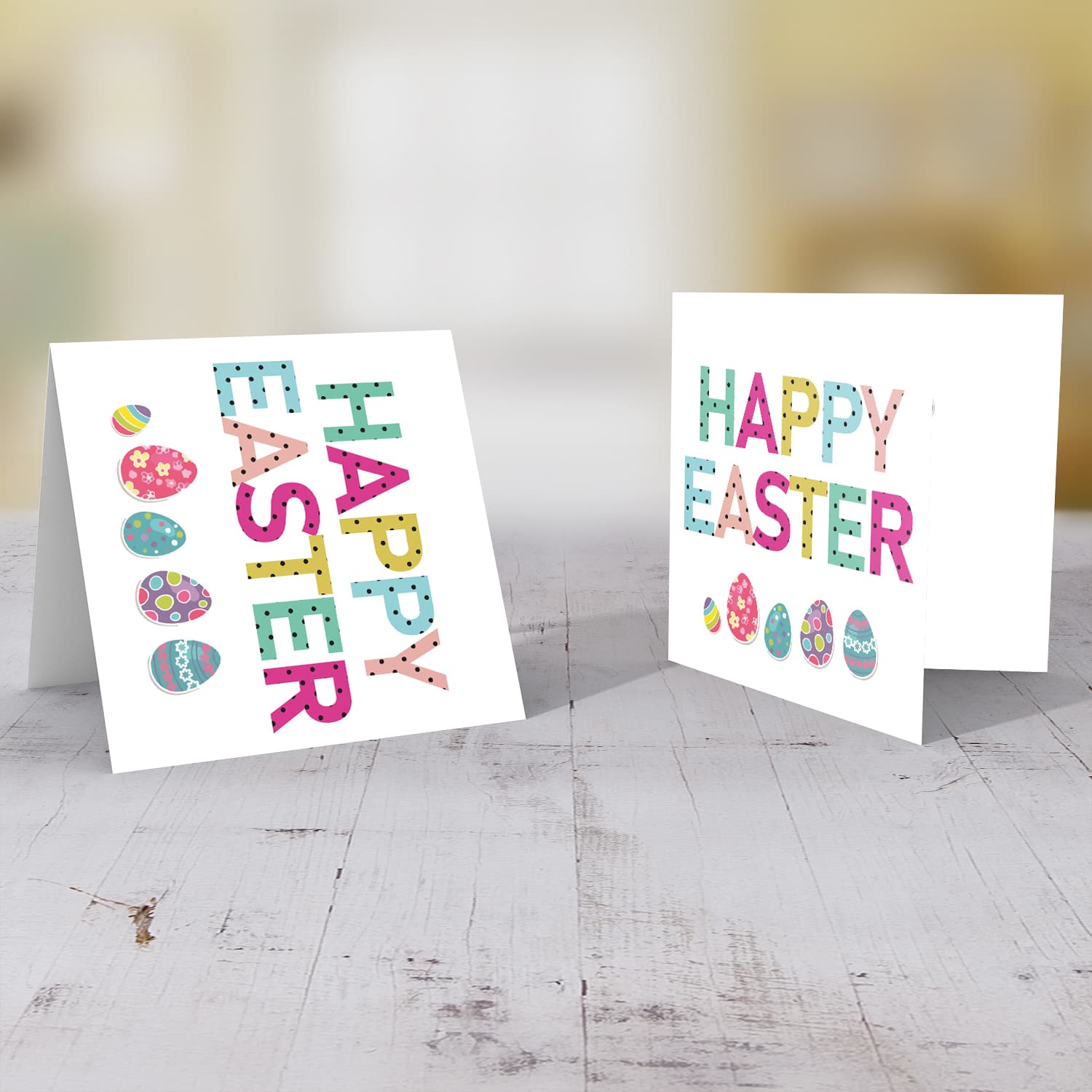 Colourful Easter card with easter eggs in English