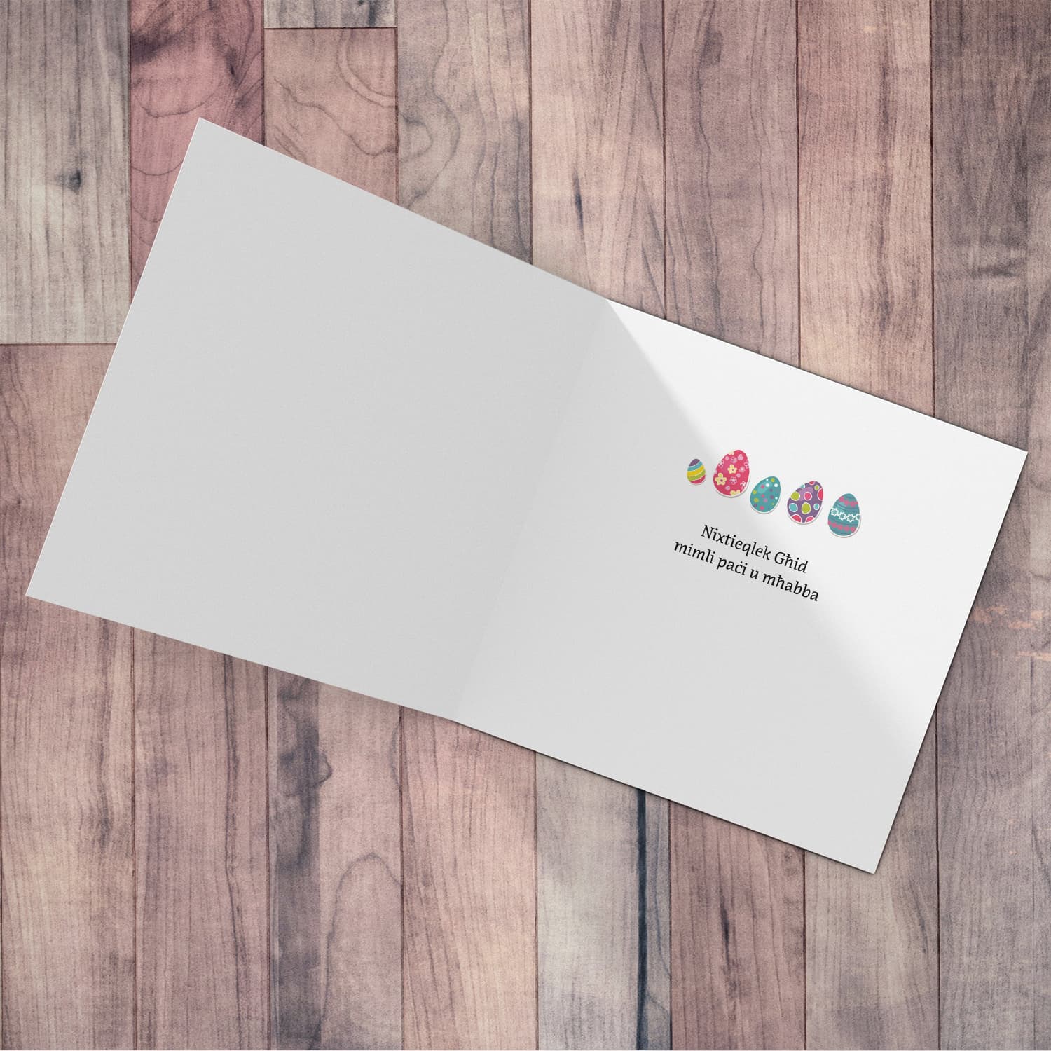 L-Għid it-Tajjeb - Nifirħu għax il-Mulej Qam, Easter Card with florals and cross in Maltese