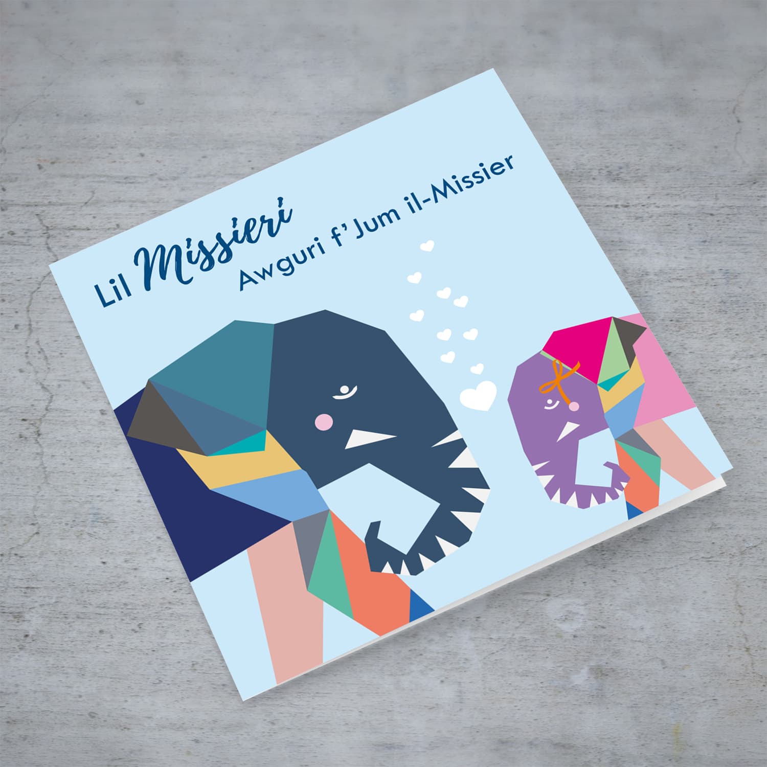 Daddy elephant and baby elephant themed Father's Day card in Maltese