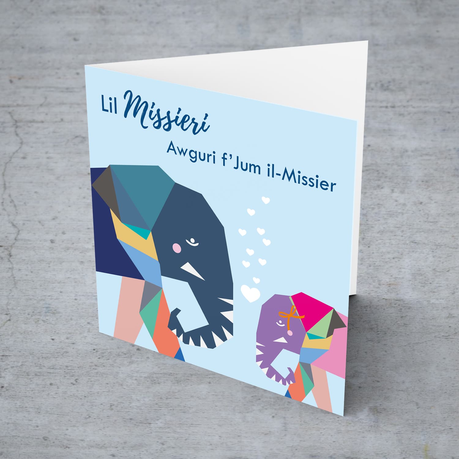 Daddy elephant and baby elephant themed Father's Day card in Maltese