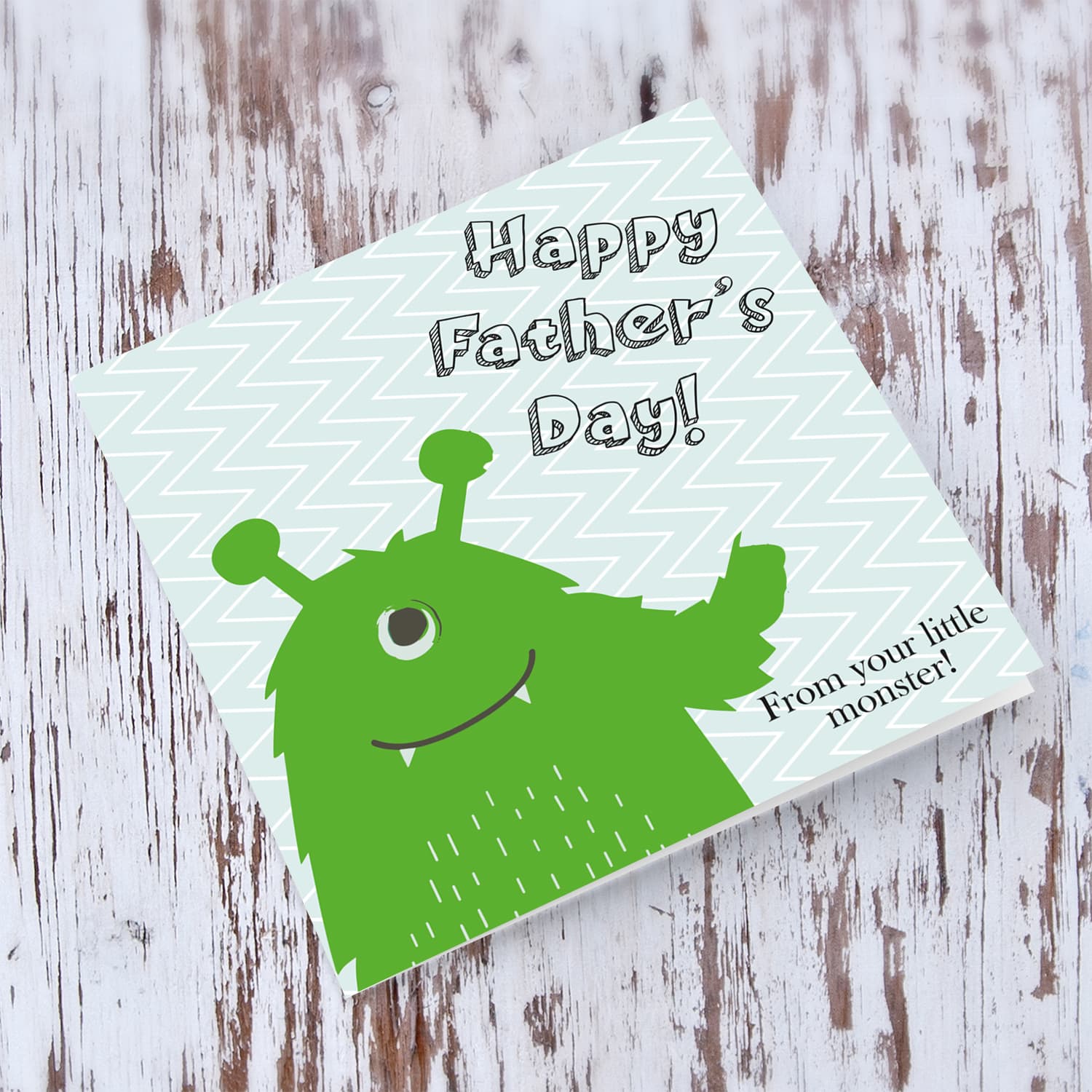Funny Green monster themed father's day card in English