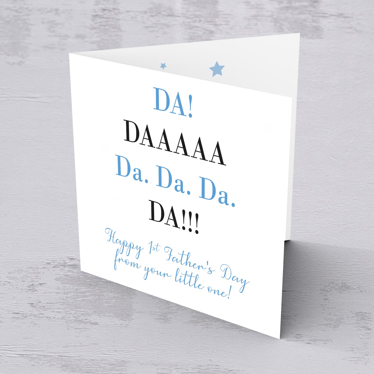First Father's Day in blue and black wording in English