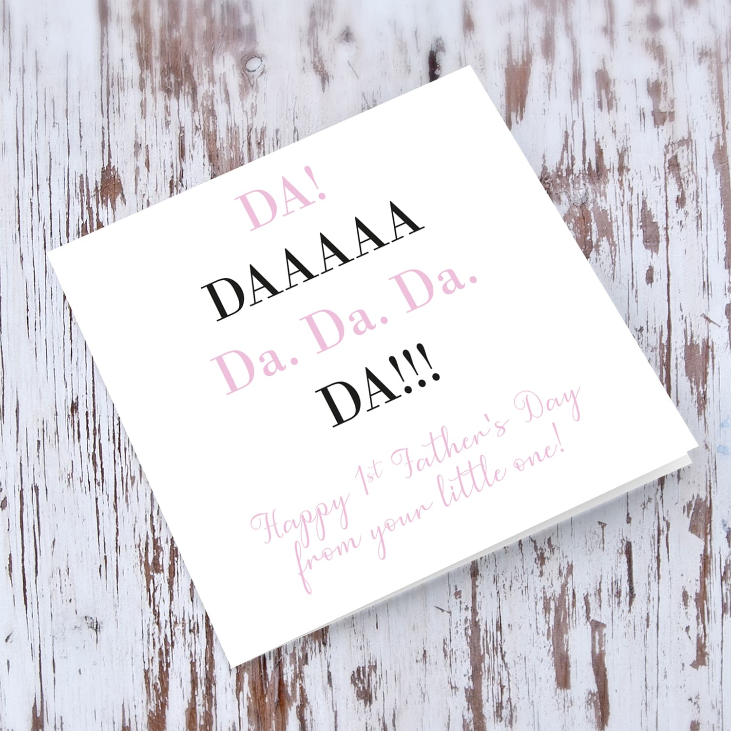 First Father's Day in pink and black wording in English