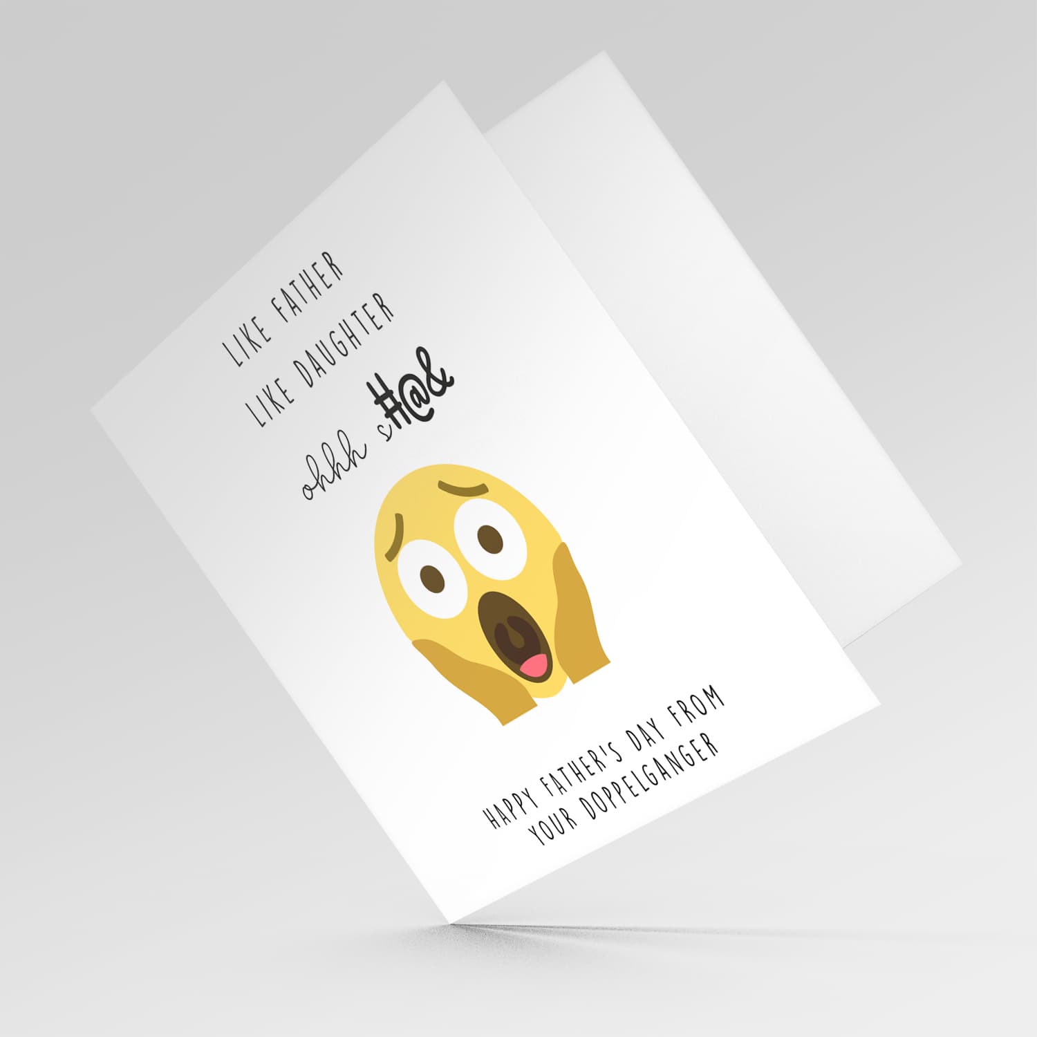 OMG emoji funny father's day card like father like daughter in English