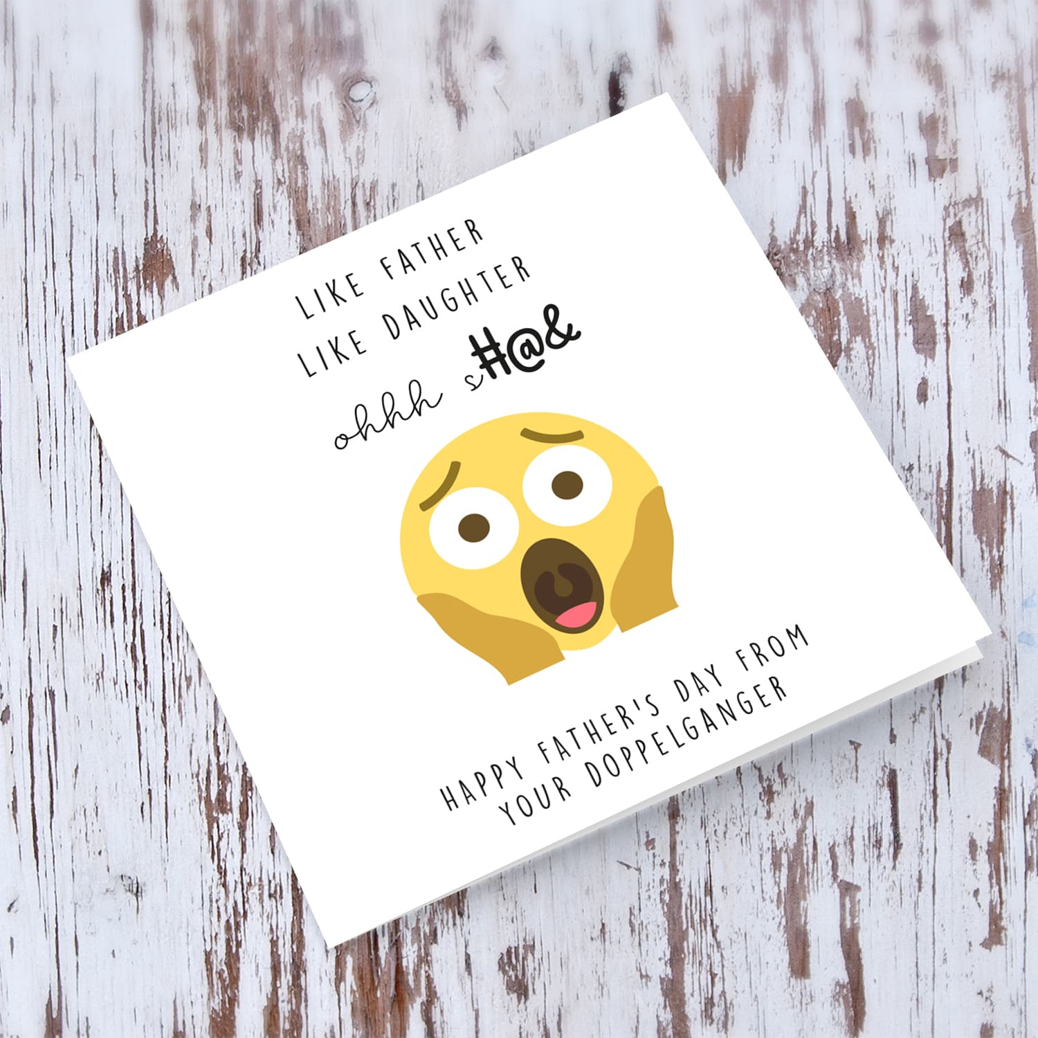 OMG emoji funny father's day card like father like daughter in English