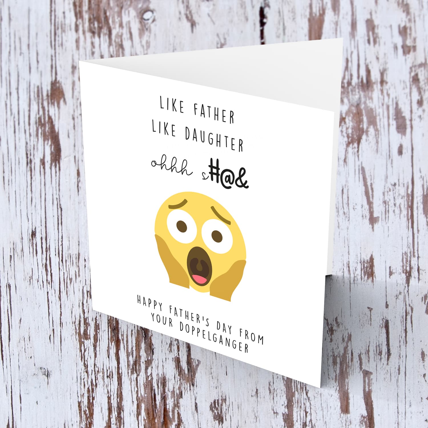 OMG emoji funny father's day card like father like daughter in English
