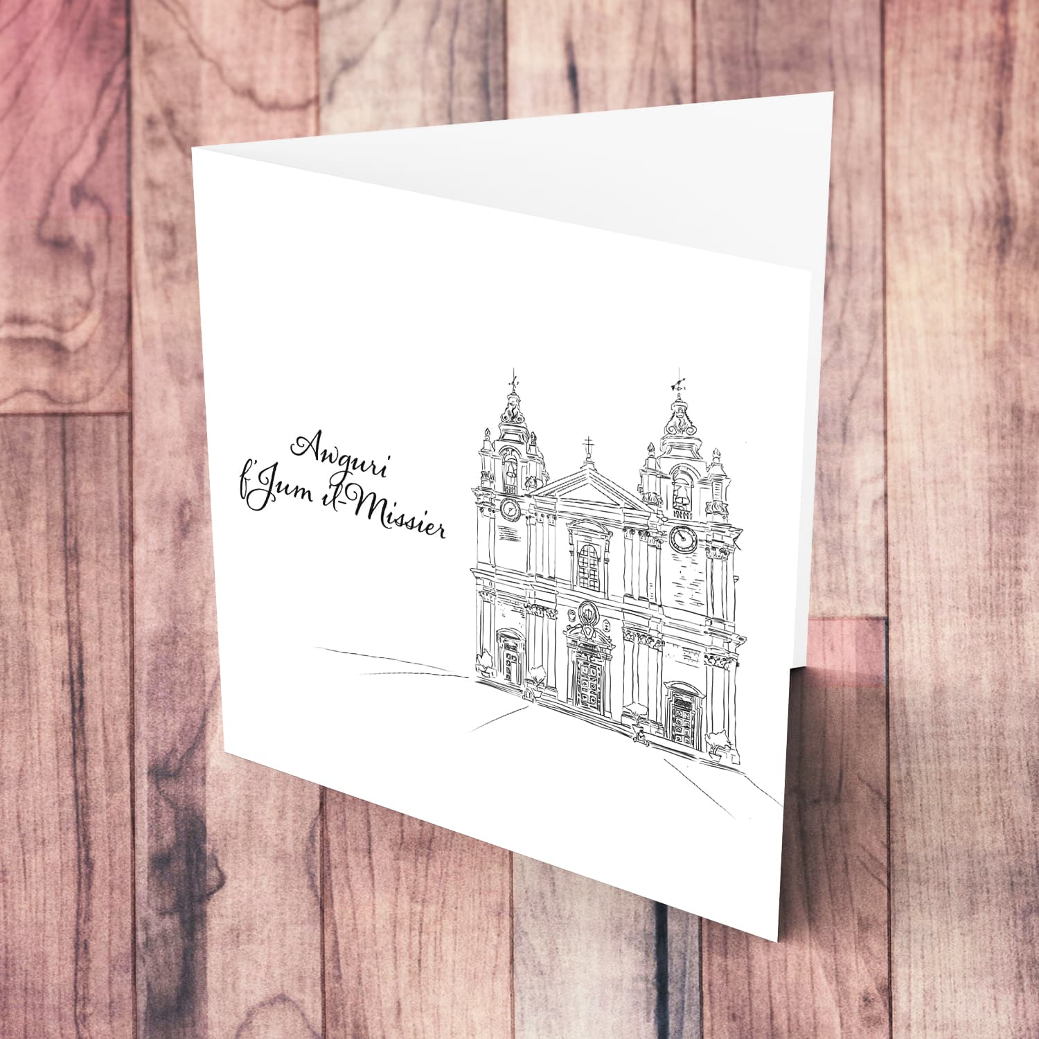 Line Art - Mdina Cathedral Father's day card in Maltese