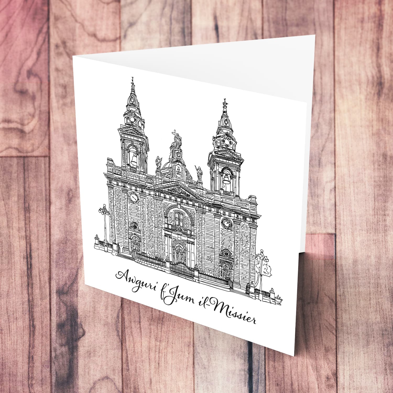 Line Art Luqa Parish Church, St Andrew Happy Father's Day in Maltese