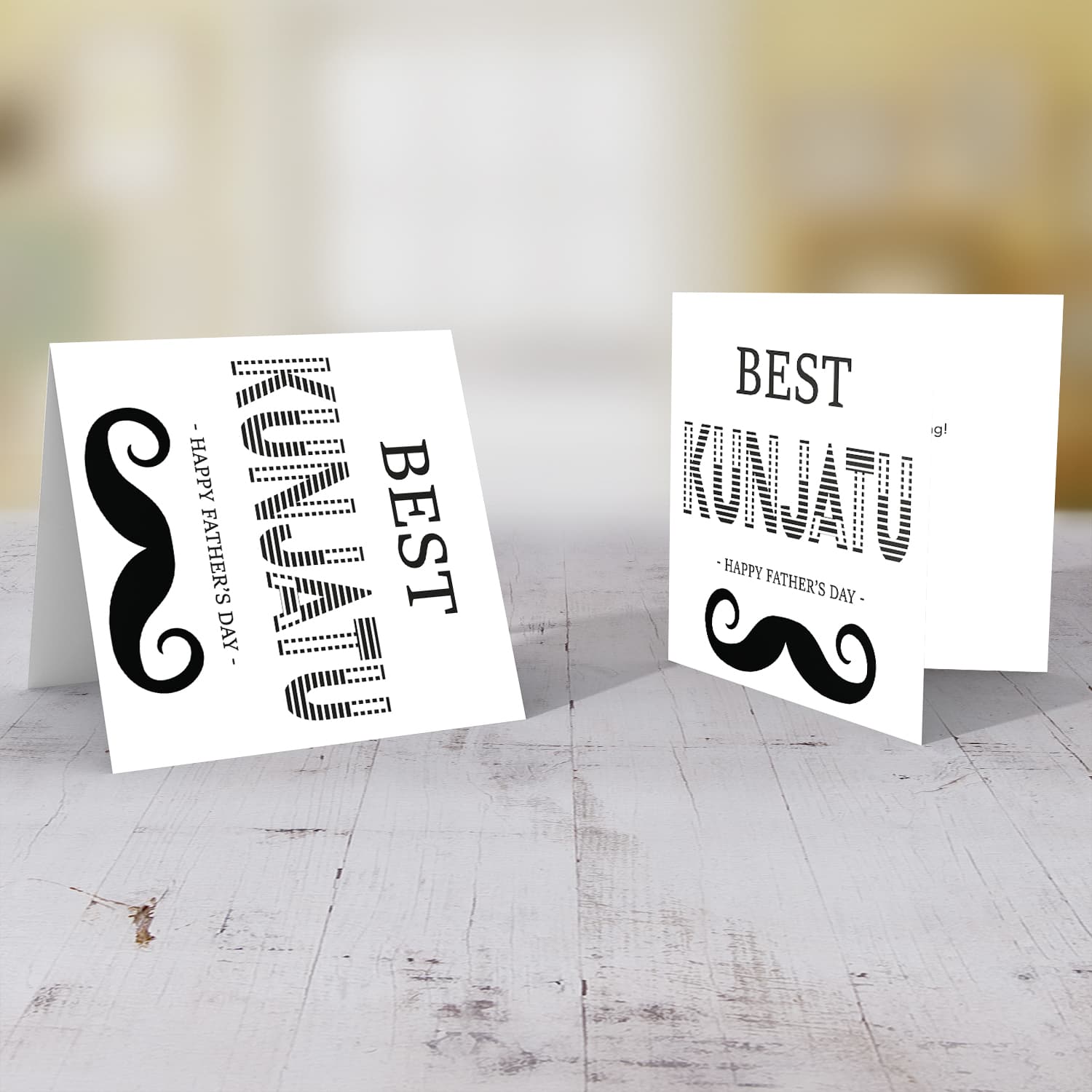 Monochrome father's day card for Kunjatu in English with moustache