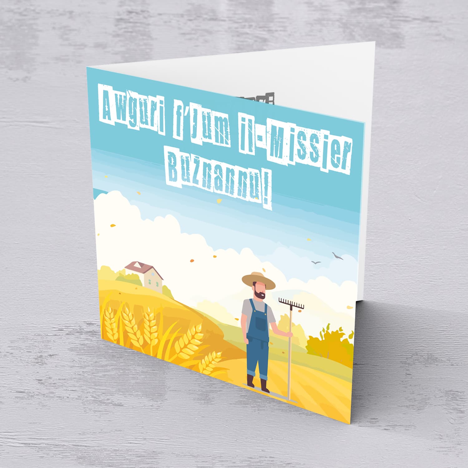 Farmer themed father's day card for greatgrandpa in Maltese