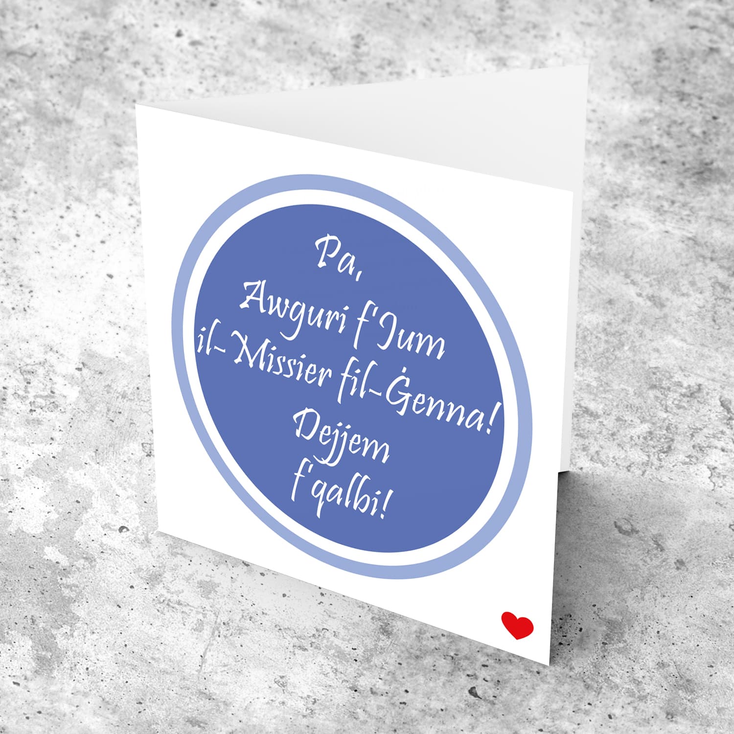 Blue circle themed fathers' day card in Maltese for dad in Heaven