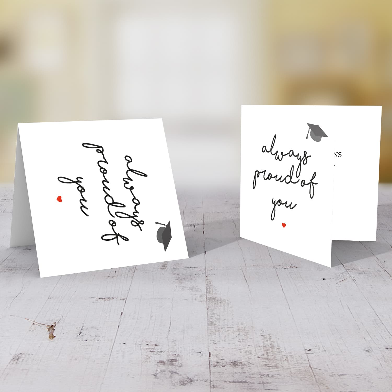 Minimalist Graduation Card with small graduation hat and red heart in English (unisex)