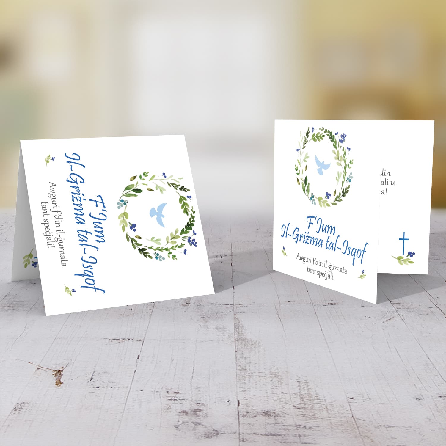 Floral wreath with Holy Spirit Confirmation Card in Maltese for Boy