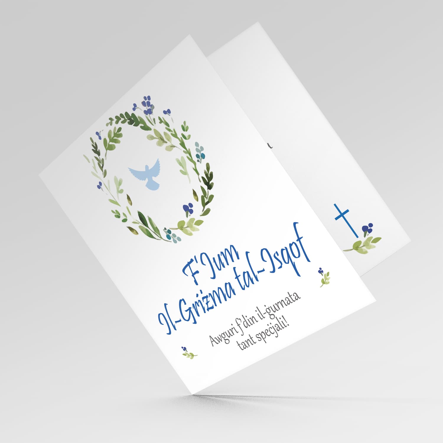 Floral wreath with Holy Spirit Confirmation Card in Maltese for Boy
