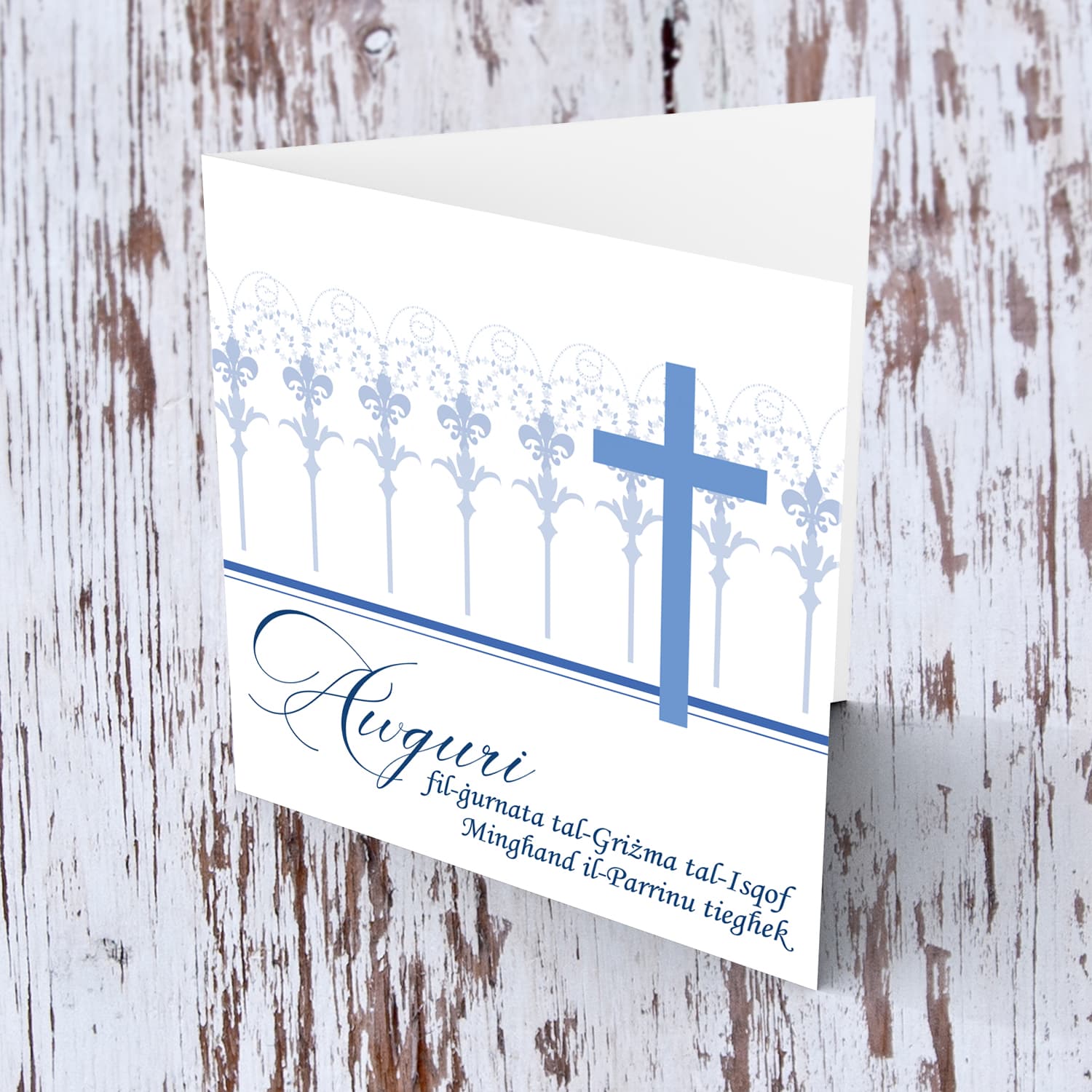 Confirmation card with blue cross from Sponsor / Parrinu in Maltese