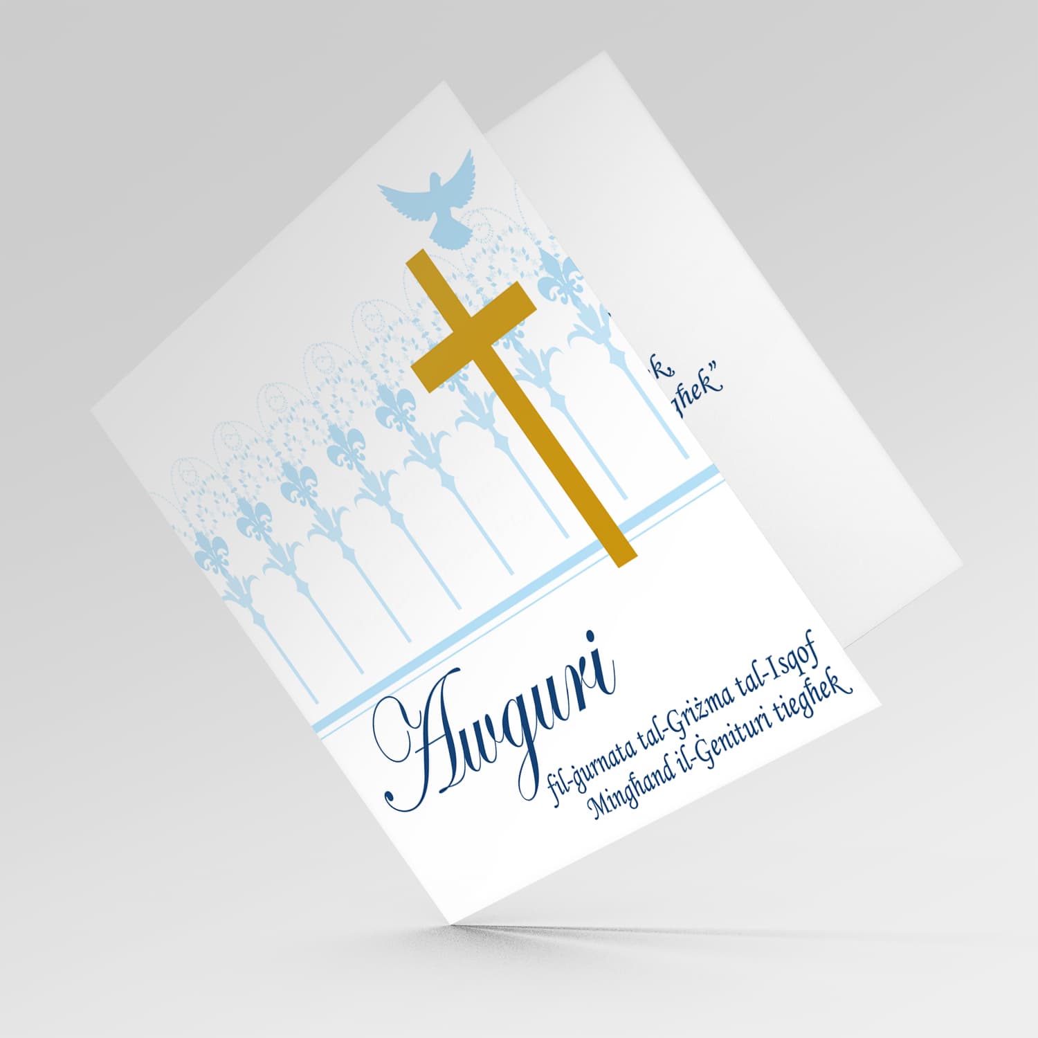 Gold cross with light blue background Confirmation card for boys from Parents