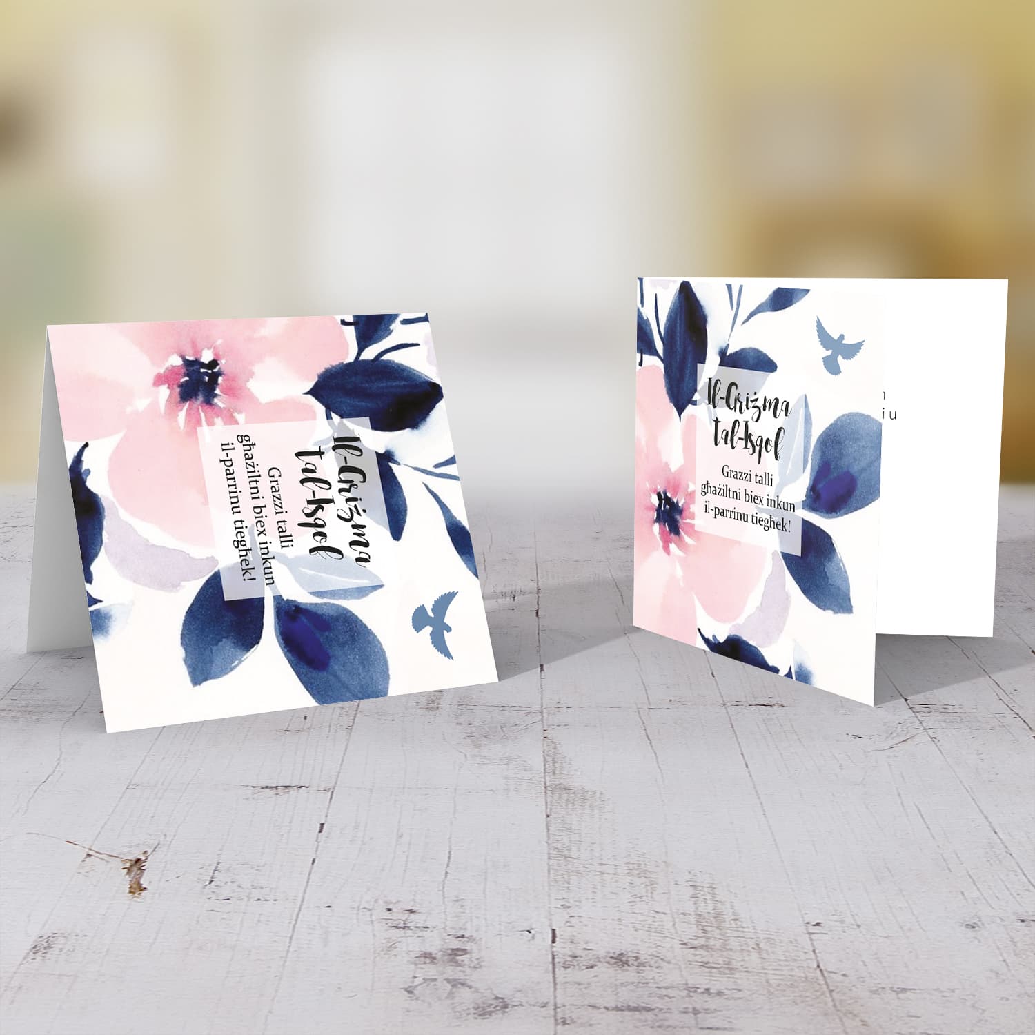 Pink florals with blue petals watercolour background - Thank you for choosing me to be your Godfather 