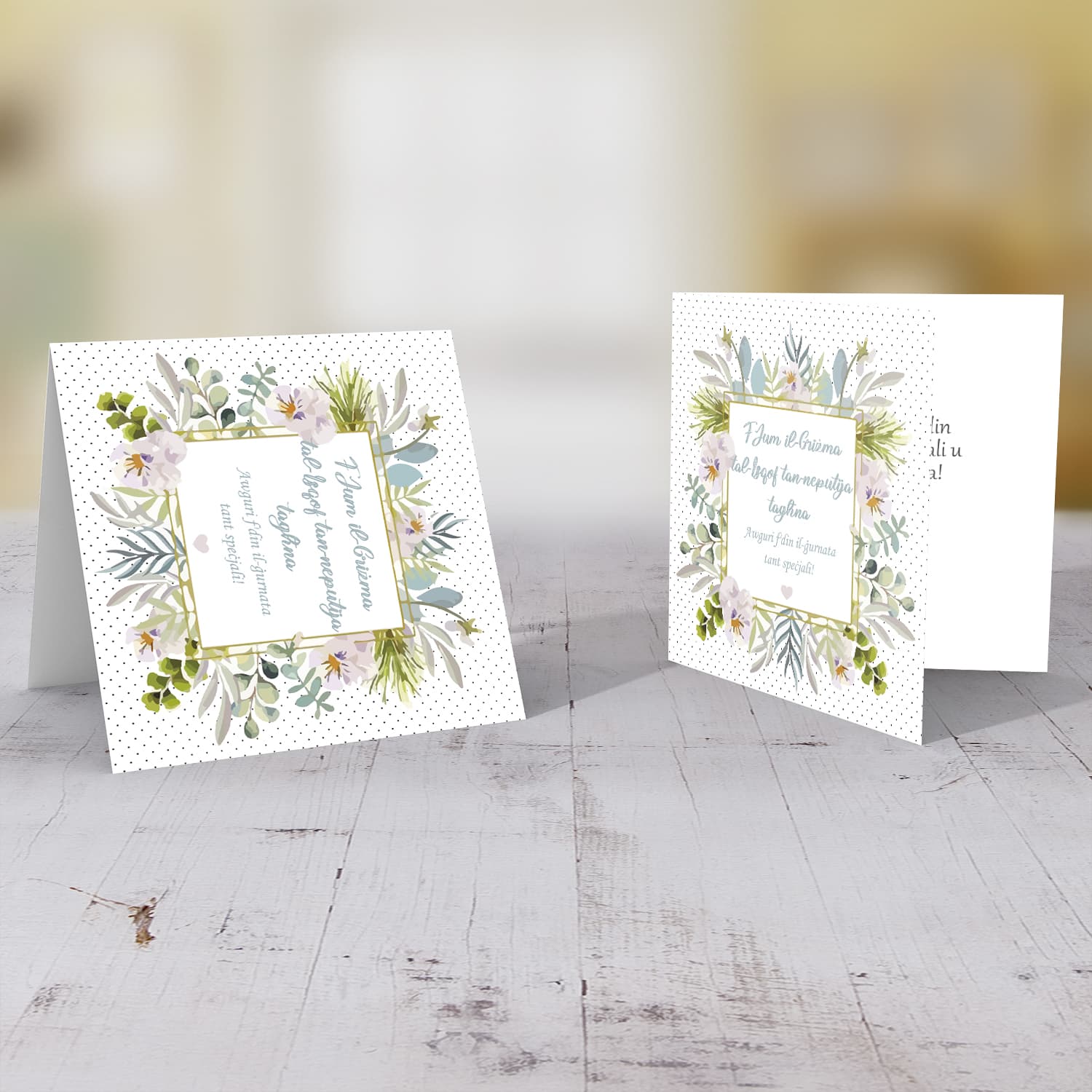 Niece Floral themed confirmation card with polka dot background in Maltese