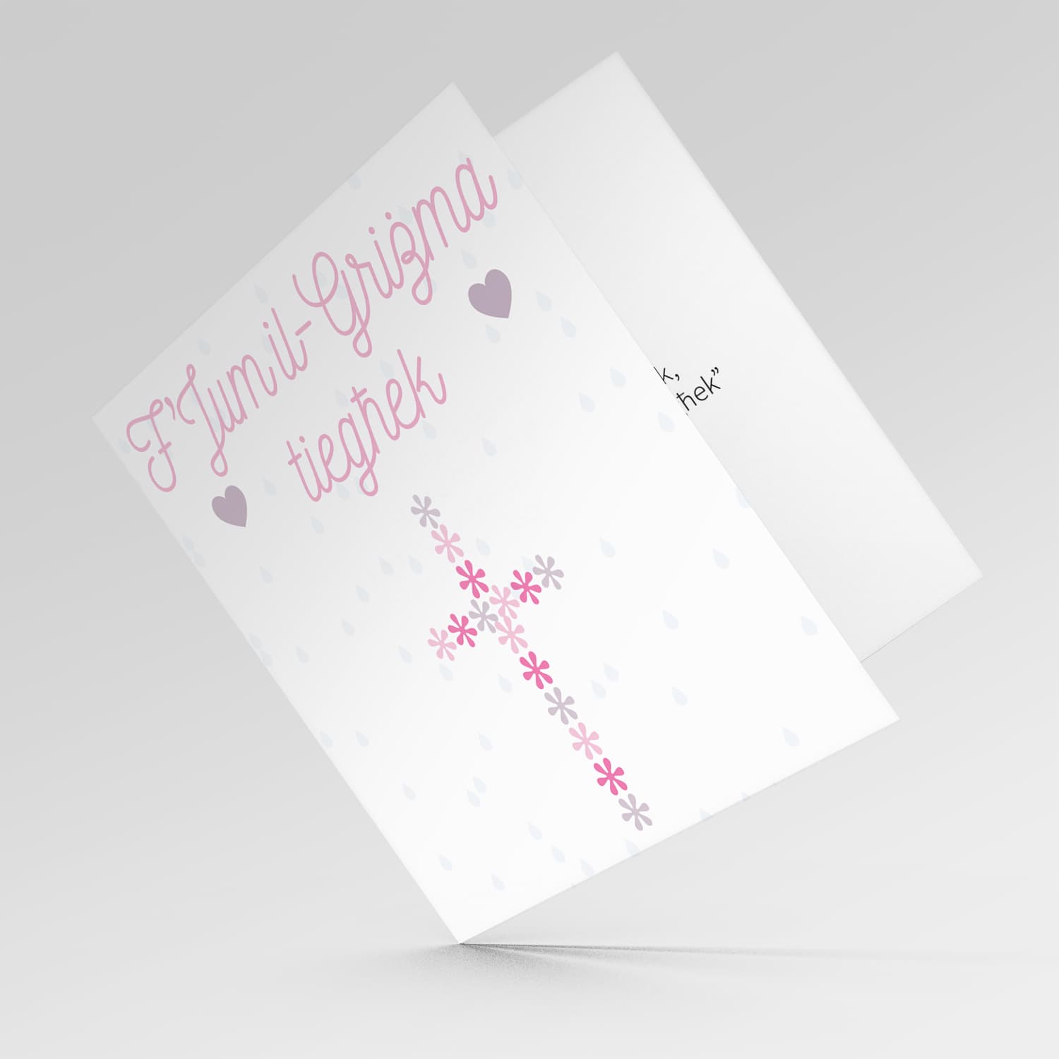 Floral cross (in pink and purple) confirmation card in Maltese for girls 