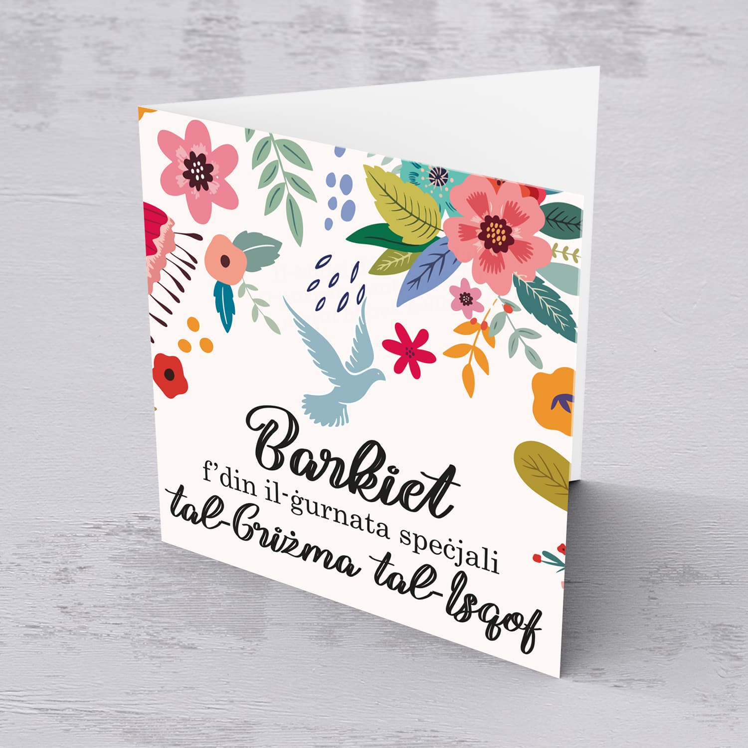 Floral themed confirmation card with Holy Ghost in Maltese for girls