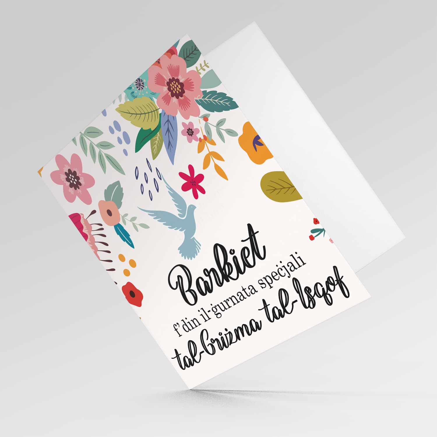 Floral themed confirmation card with Holy Ghost in Maltese for girls