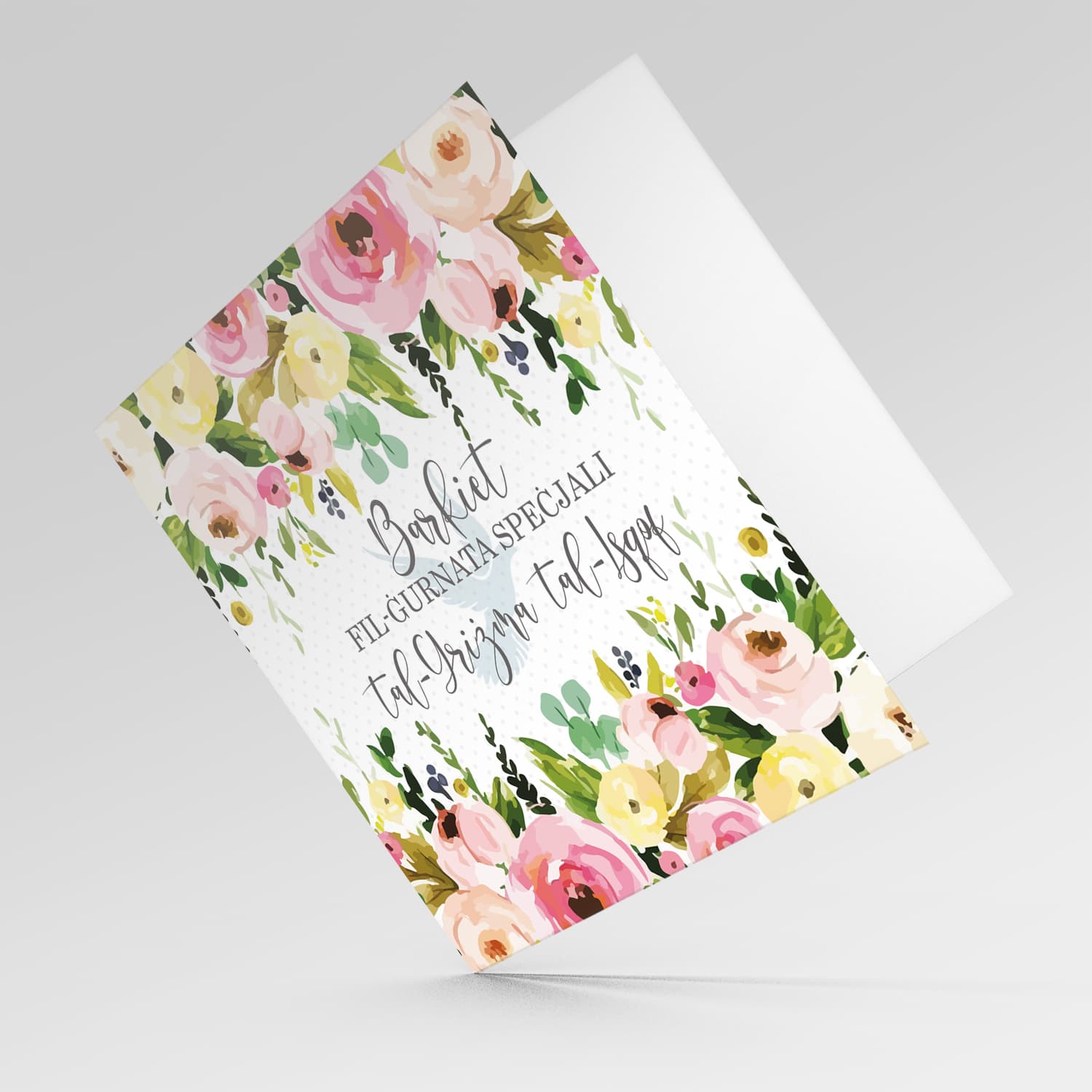Floral themed confirmation card with Holy Spirit in Maltese for girls