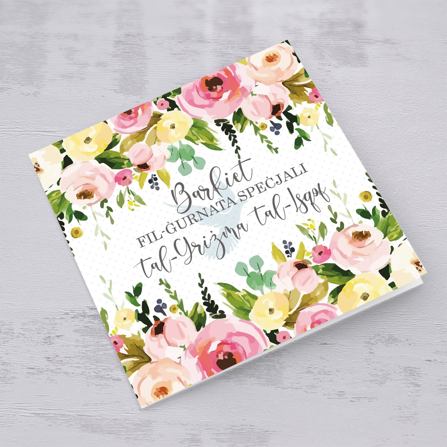 Floral themed confirmation card with Holy Spirit in Maltese for girls