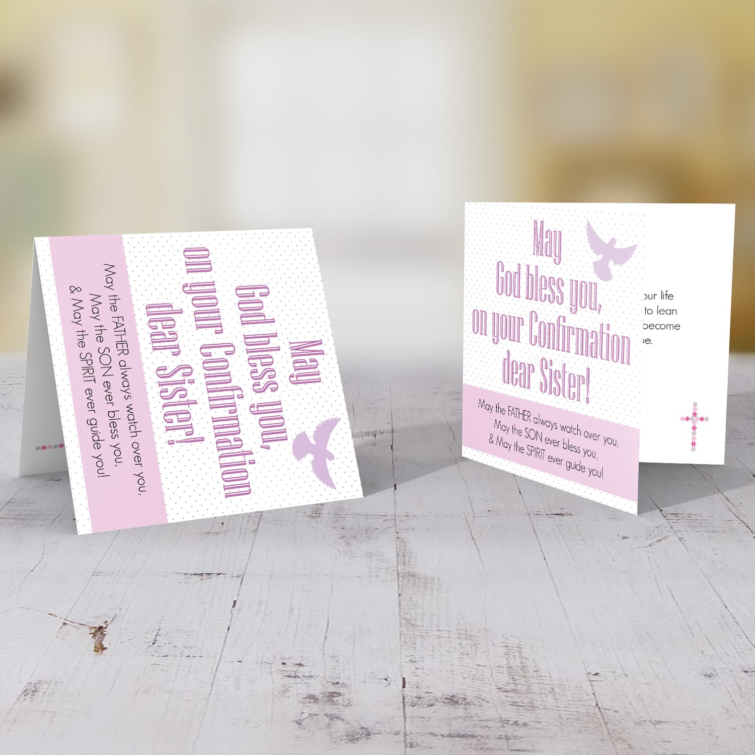 Sister - Confirmation card for Sister in pink tones (English)